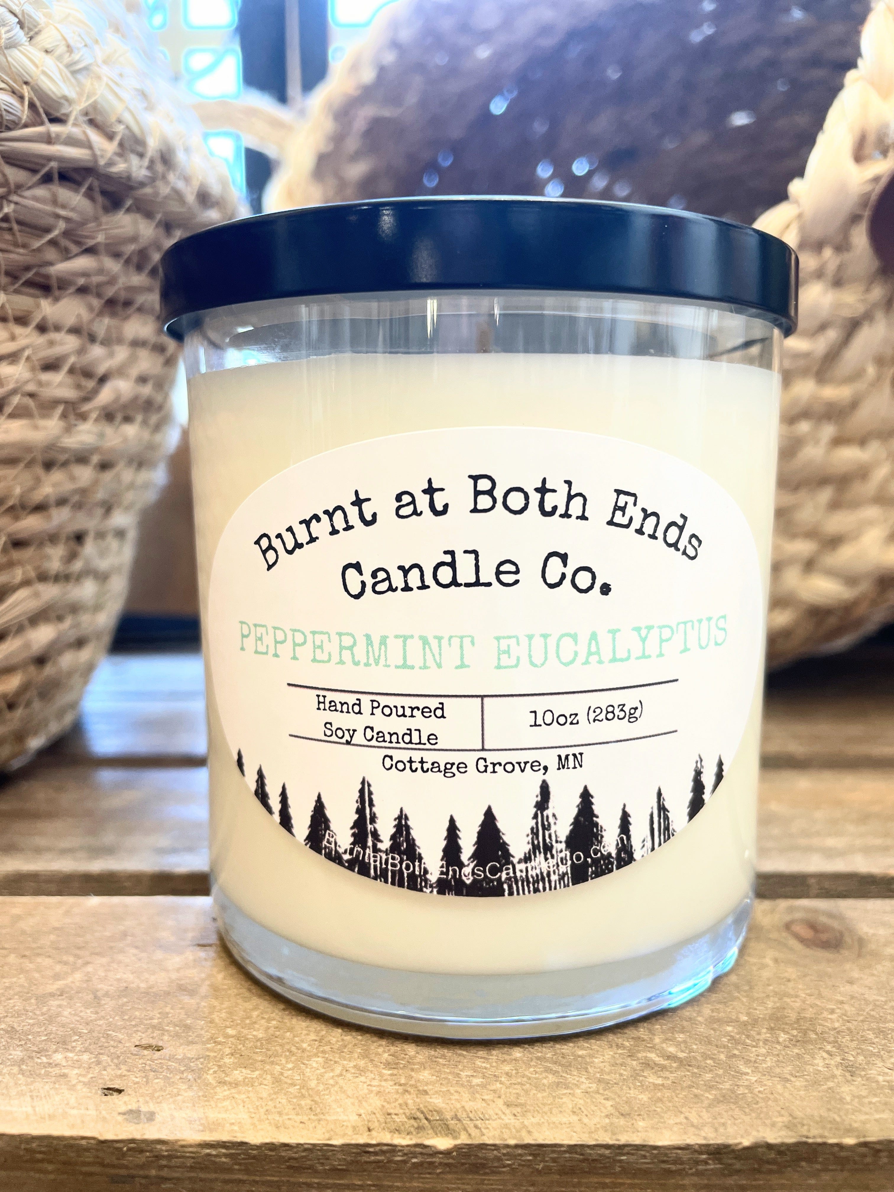 HJ #619 (Heather- Burnt at Both Ends) Candle Peppermint Eucalyptus Fall Scents Soy Candle Jar 10oz