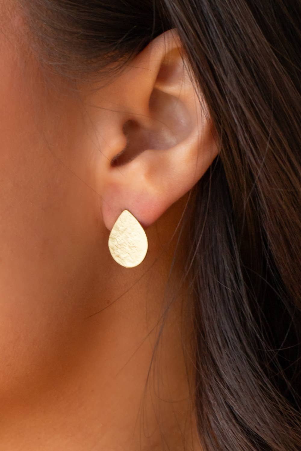 Gold Teardrop Hammered Stud Earrings