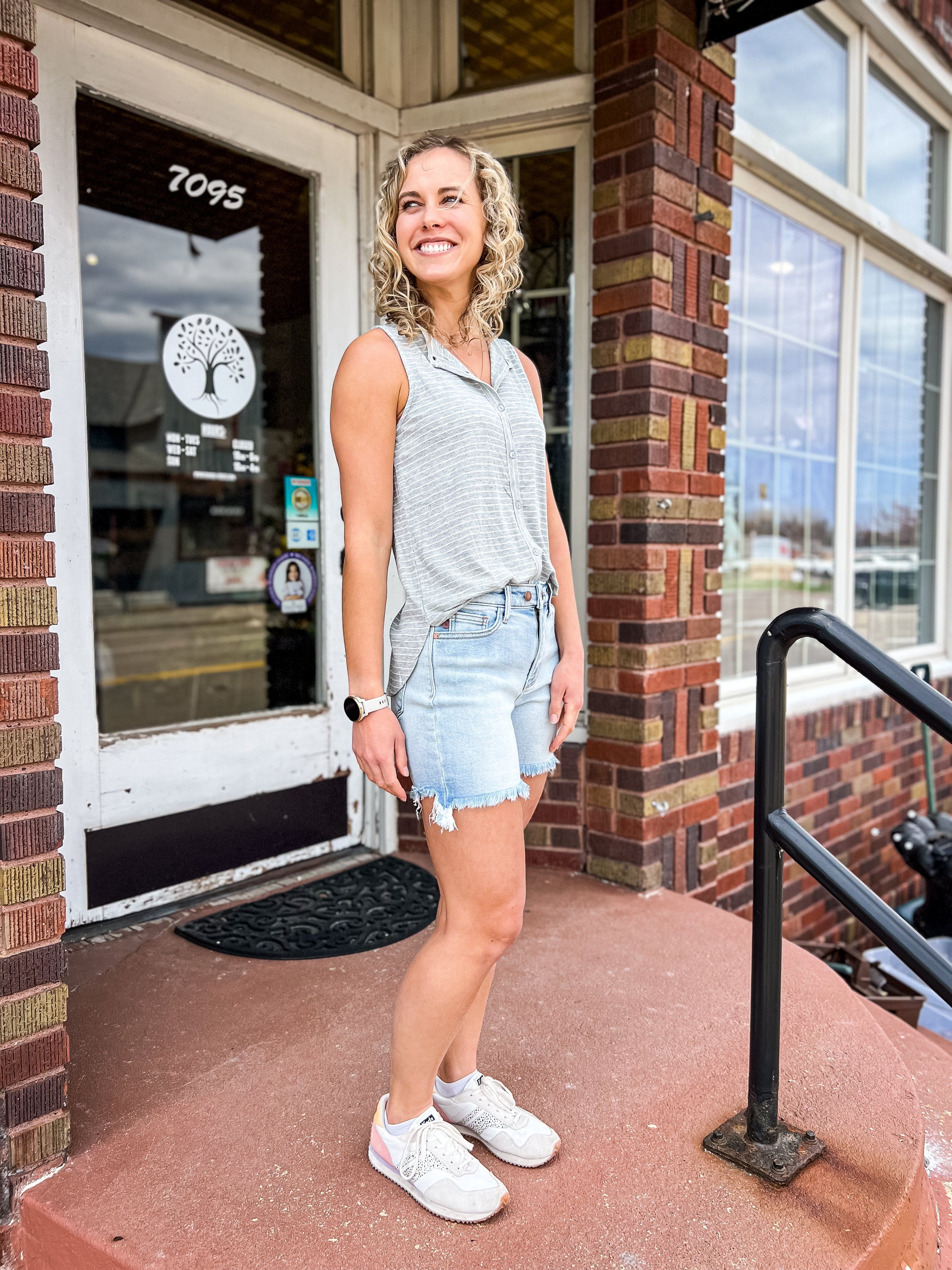 Grey Striped Button Down Knit Tank