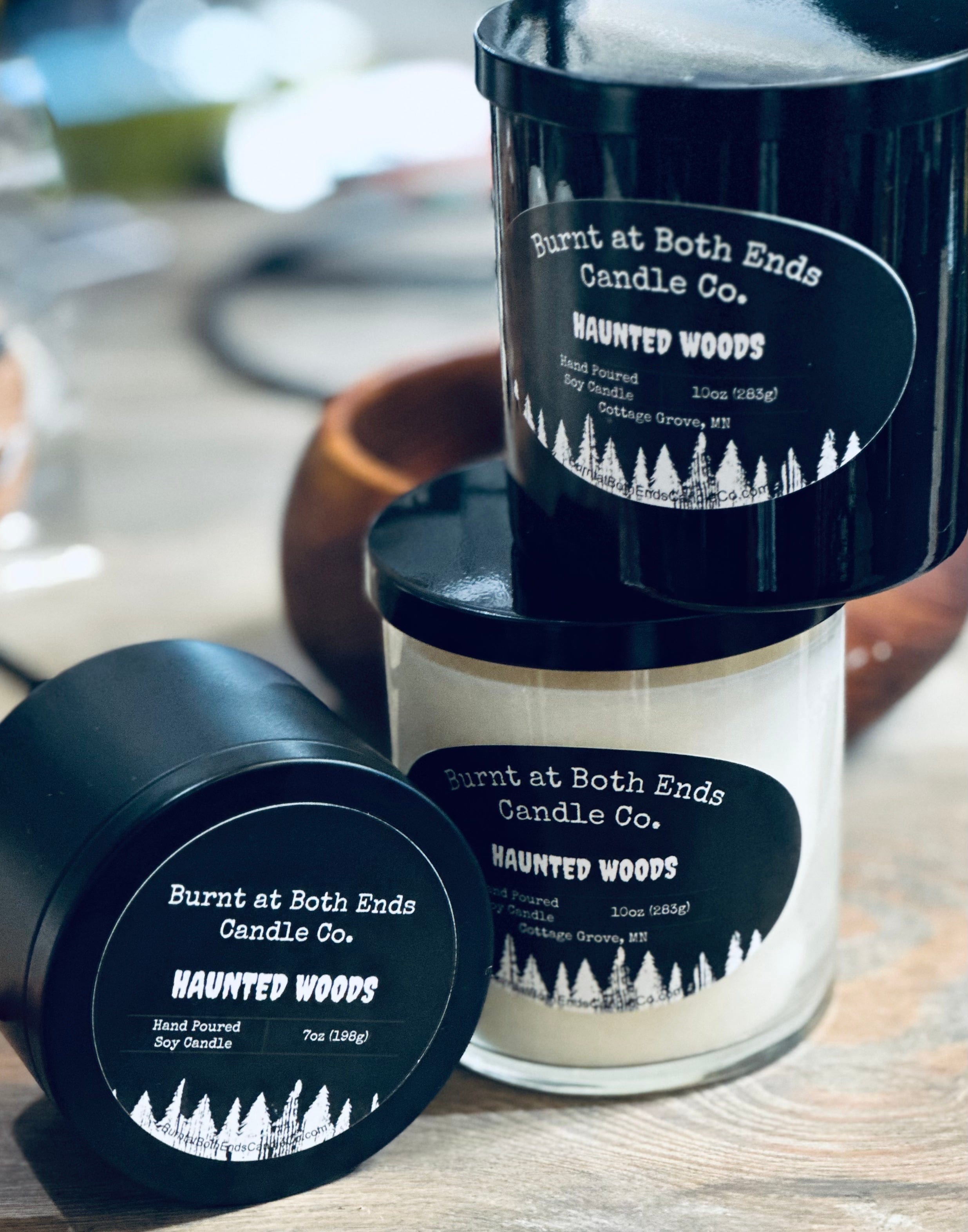 HJ #619 (Heather- Burnt at Both Ends) Candle Haunted Woods Soy Candle
