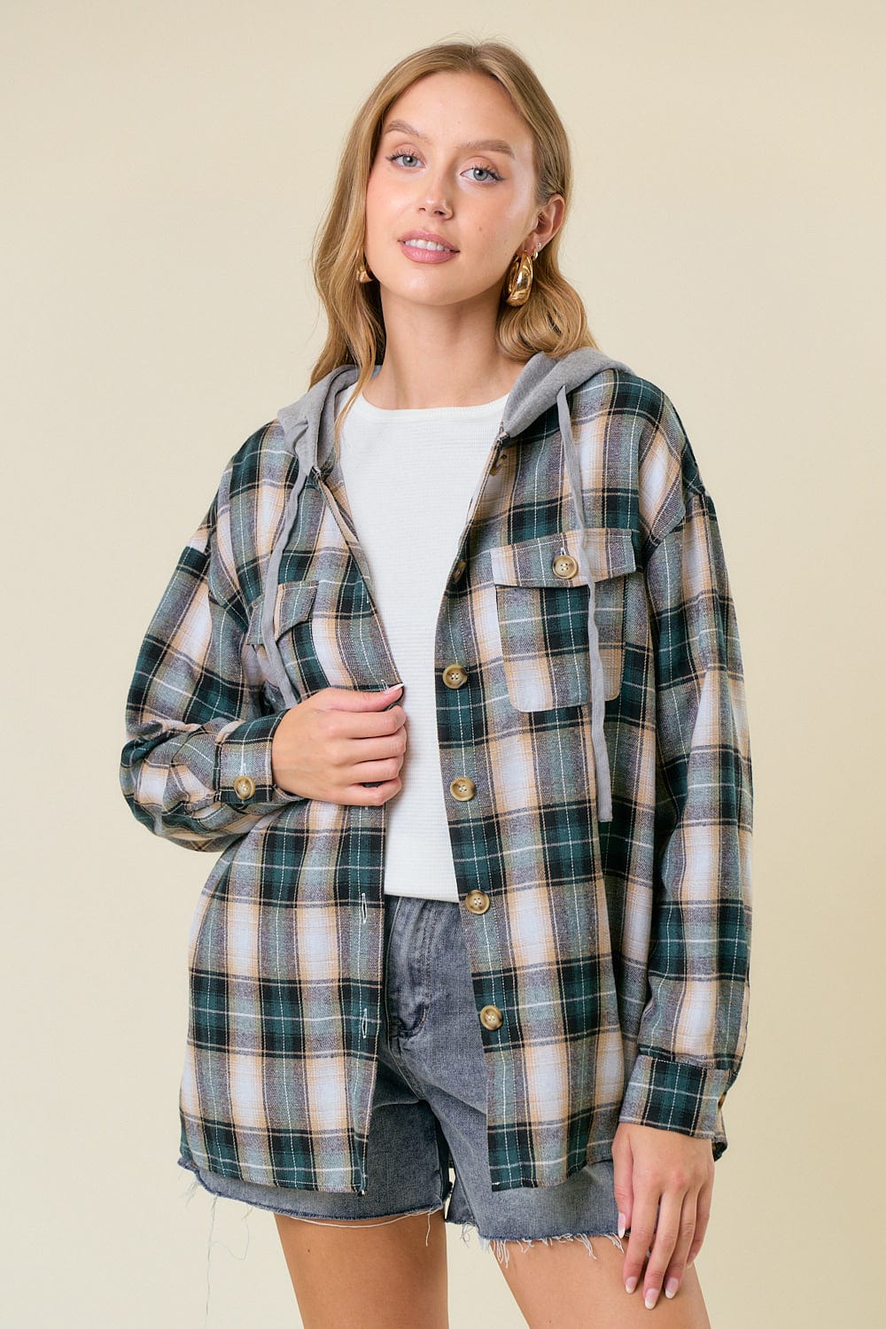 Doe & Rae Flannel Hooded Plaid Flannel