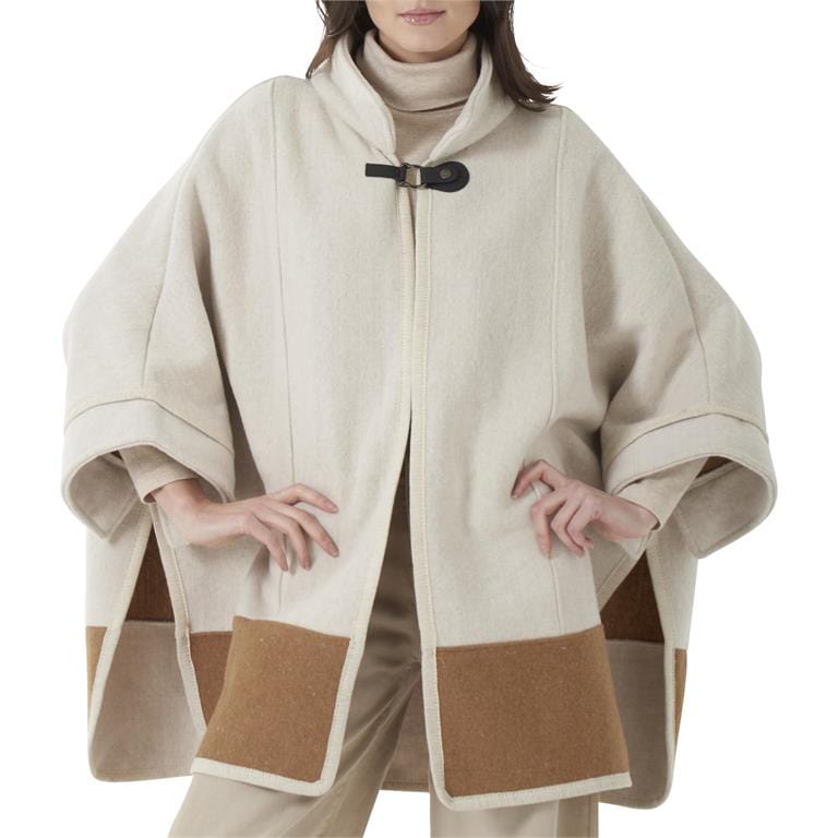 Ivory & Camel Colorblock Snap Cape