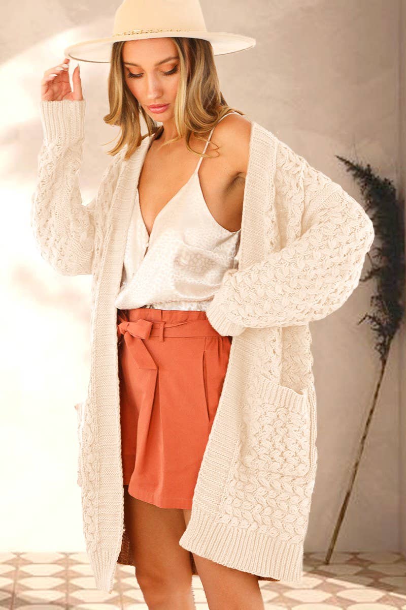 Ivory Textured Knit Cardigan