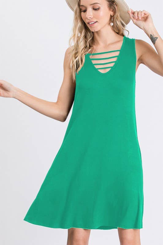 Kelly Green V-Neck Dress