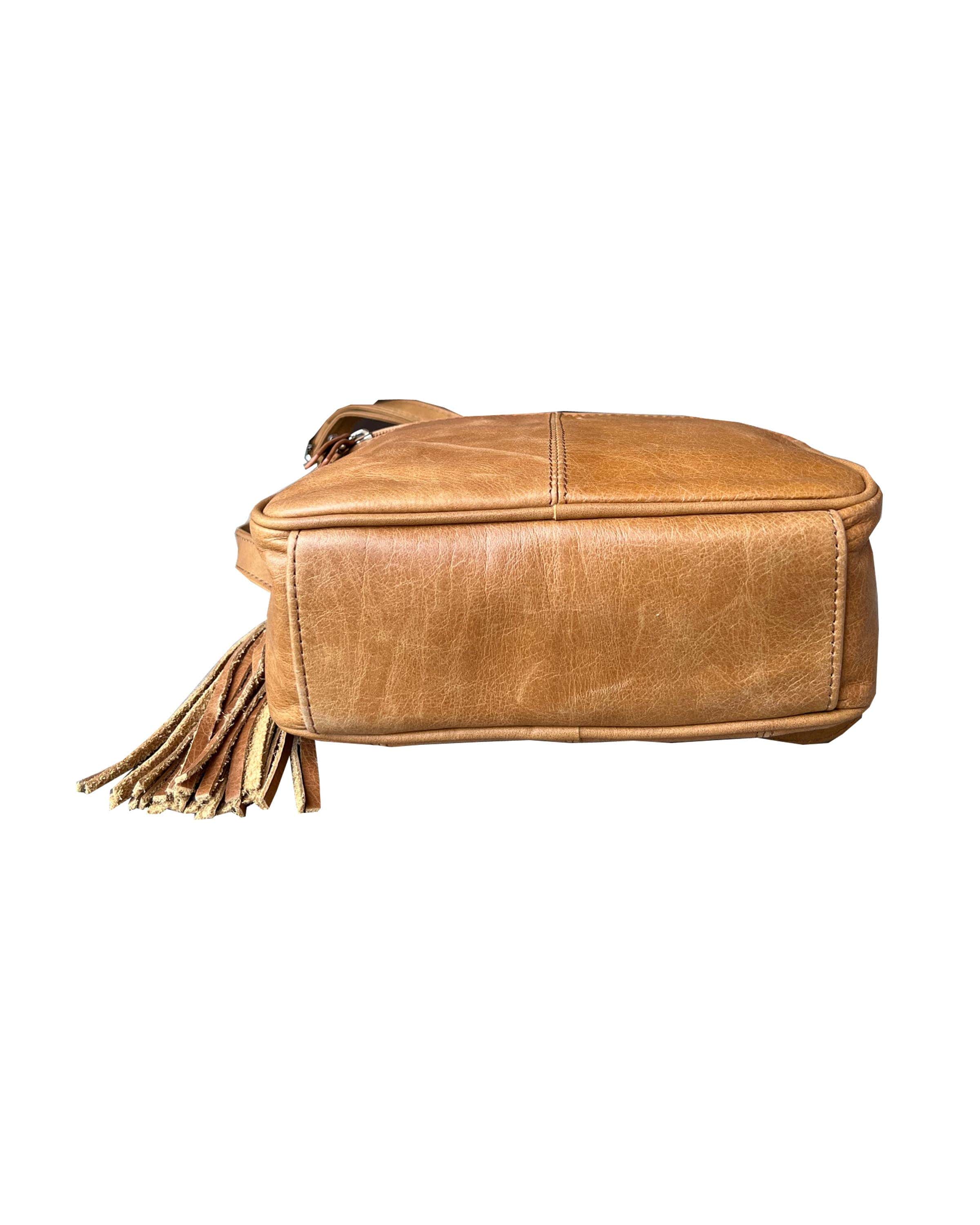 Light Brown Leather Crossbody with Tassel
