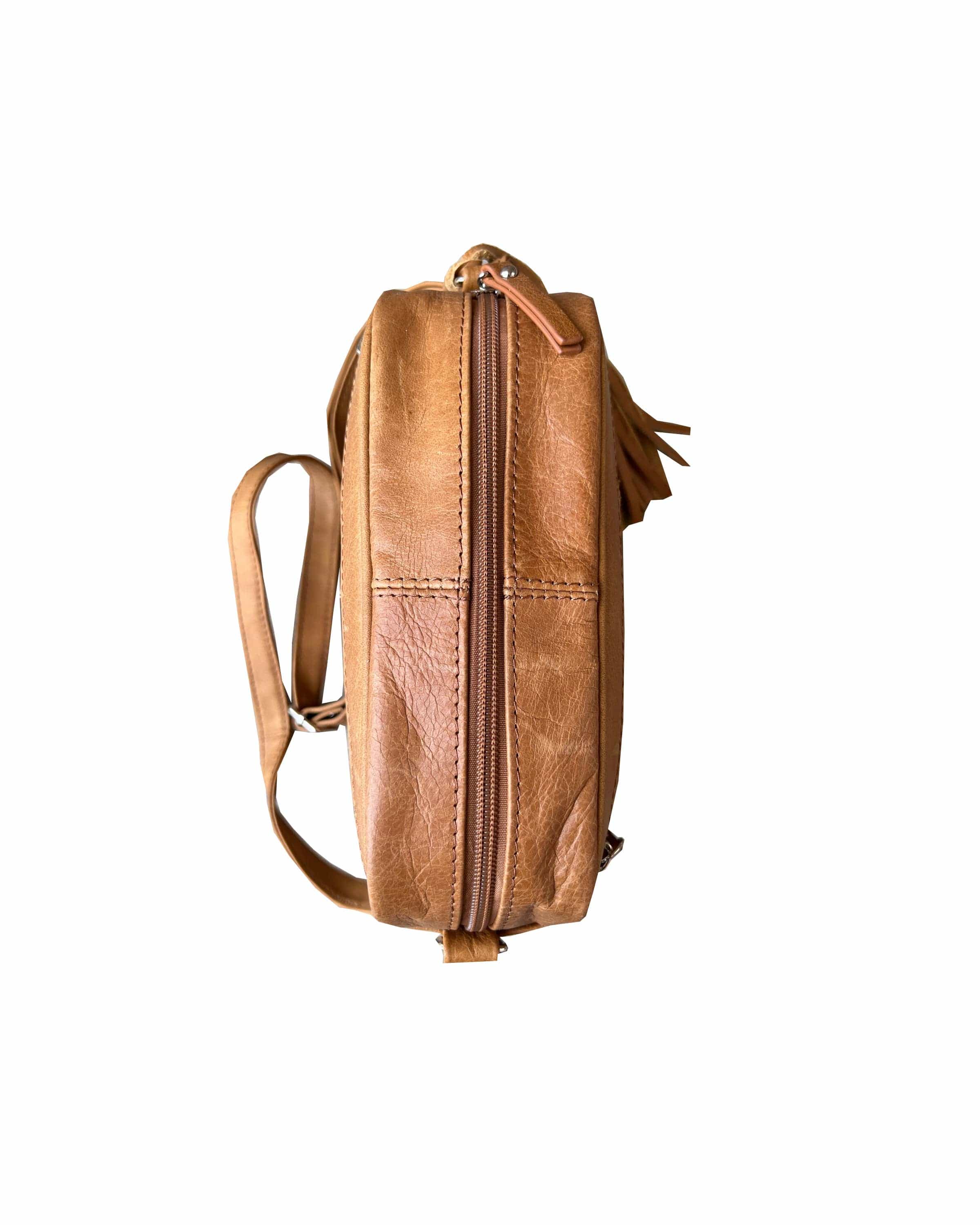 Light Brown Leather Crossbody with Tassel