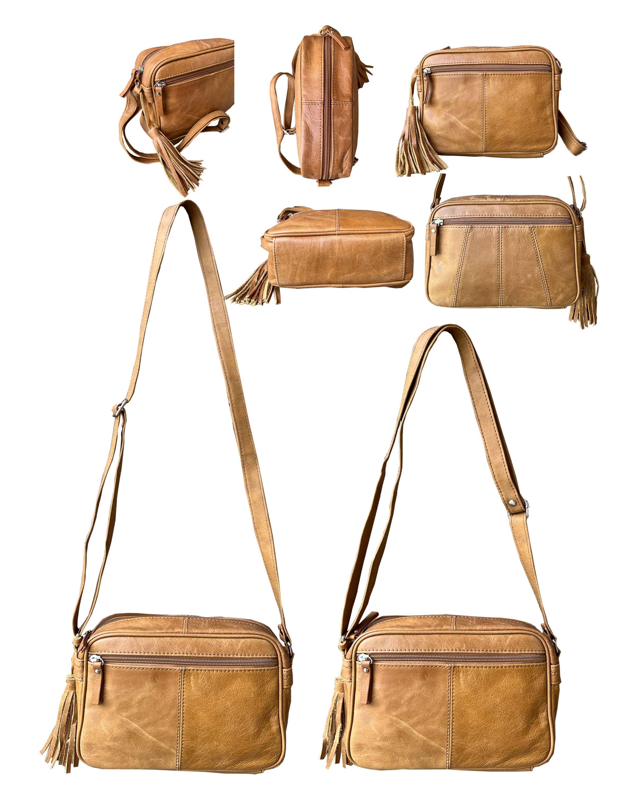 Light Brown Leather Crossbody with Tassel