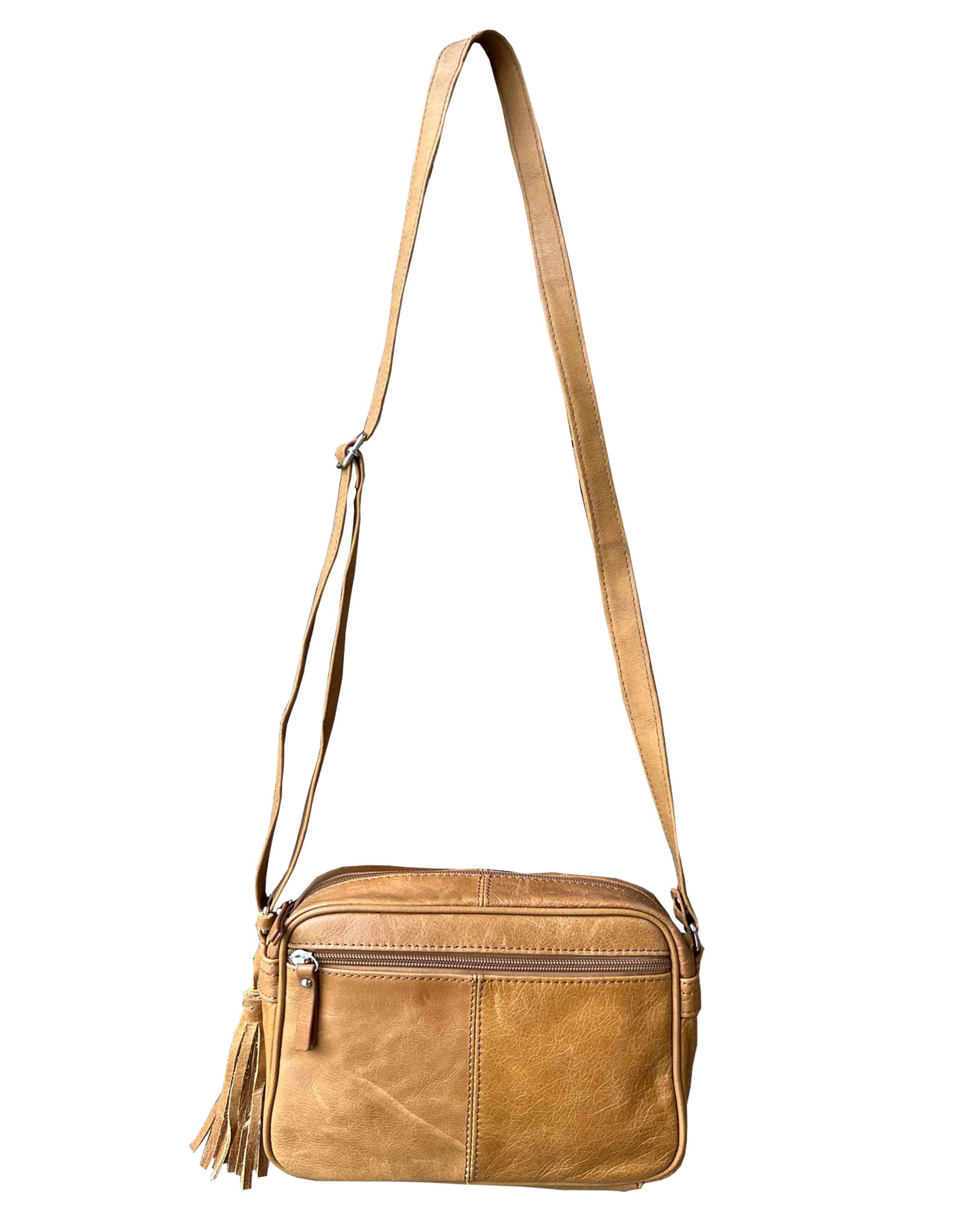 Light Brown Leather Crossbody with Tassel