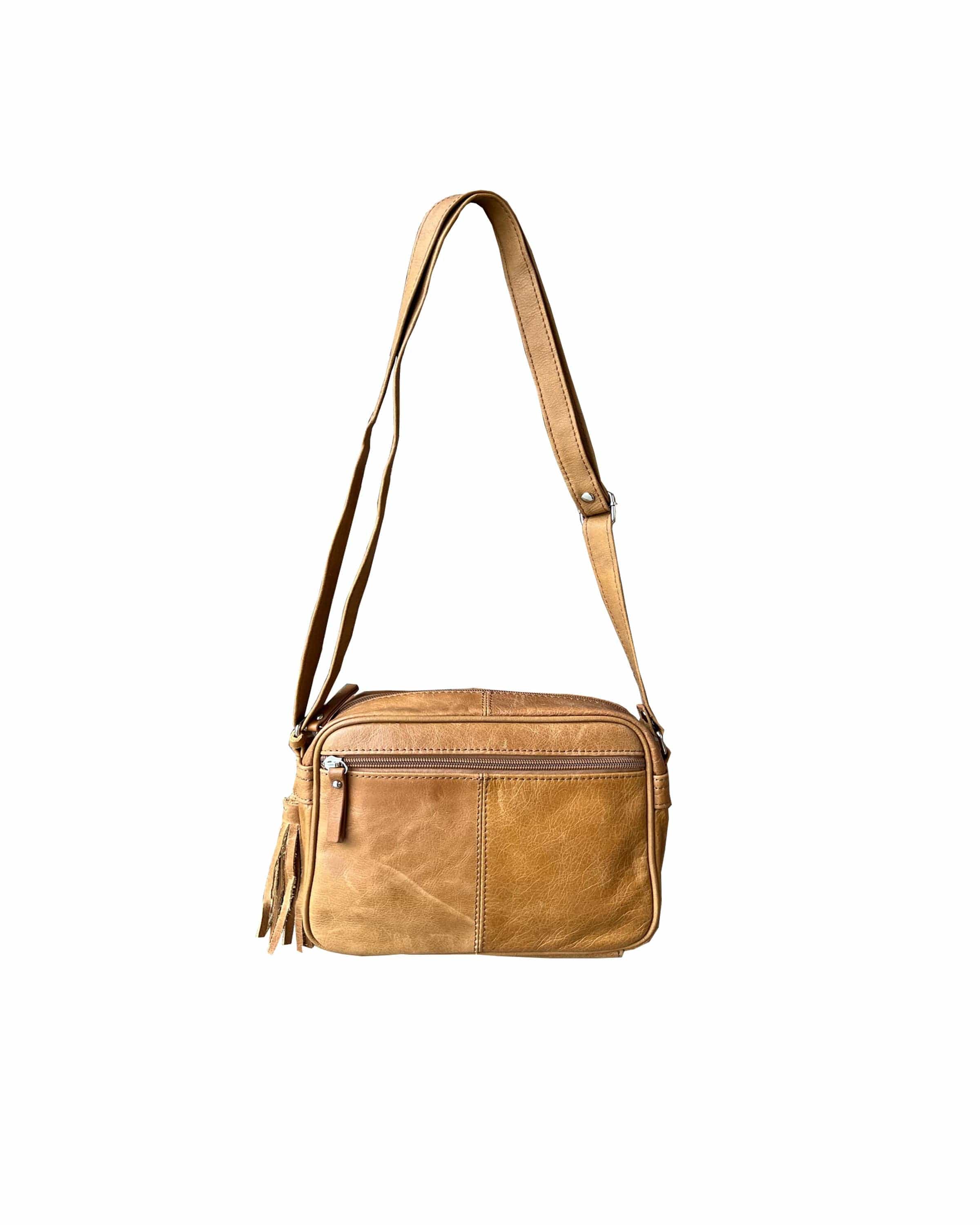 Light Brown Leather Crossbody with Tassel