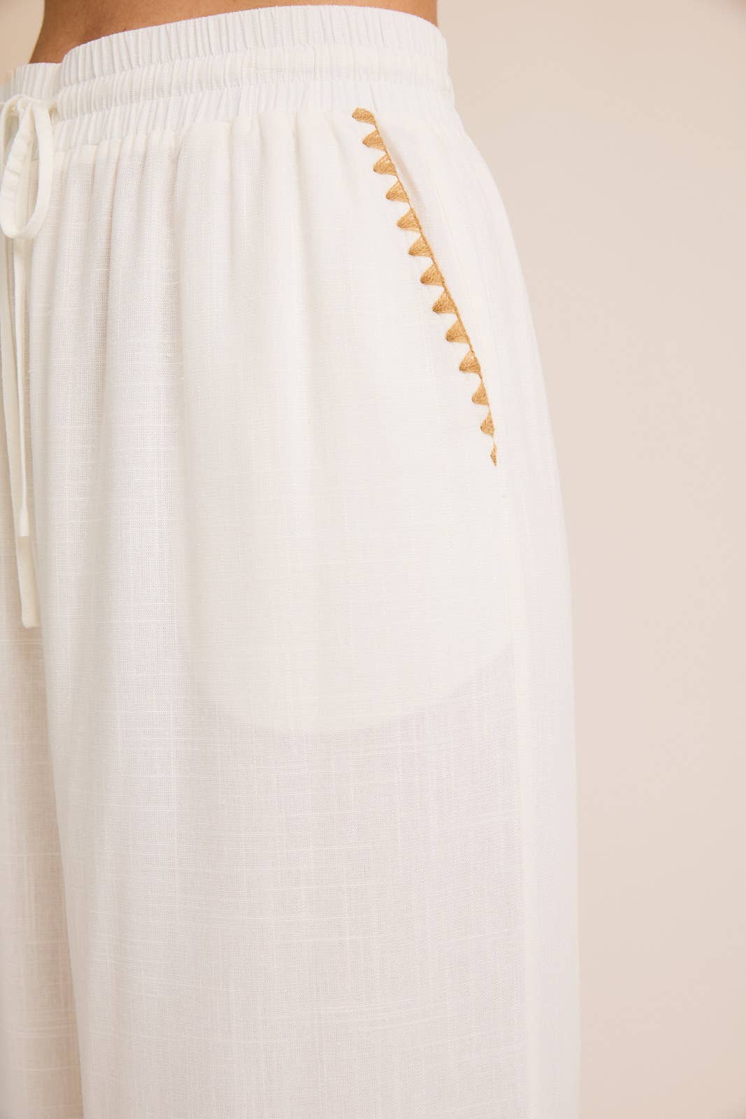Linen Wide Leg Stitched Detail Pants