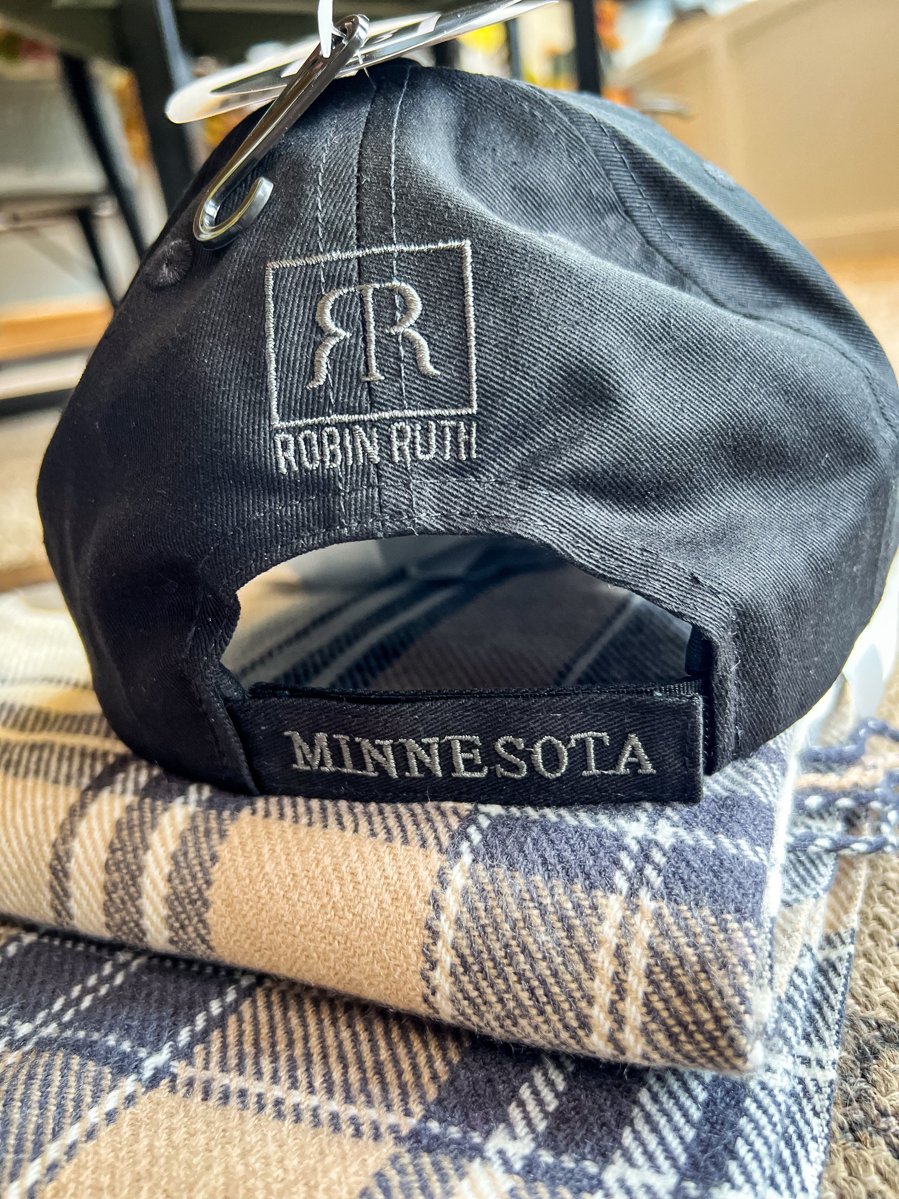 Minnesota State Outline & Stamped Black Baseball Hat