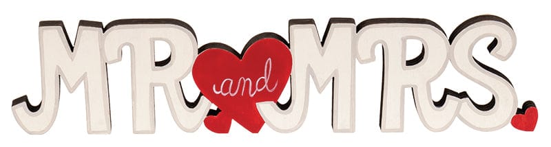 Mr. and Mrs. Wooden Cutout Sitter with Red Hearts