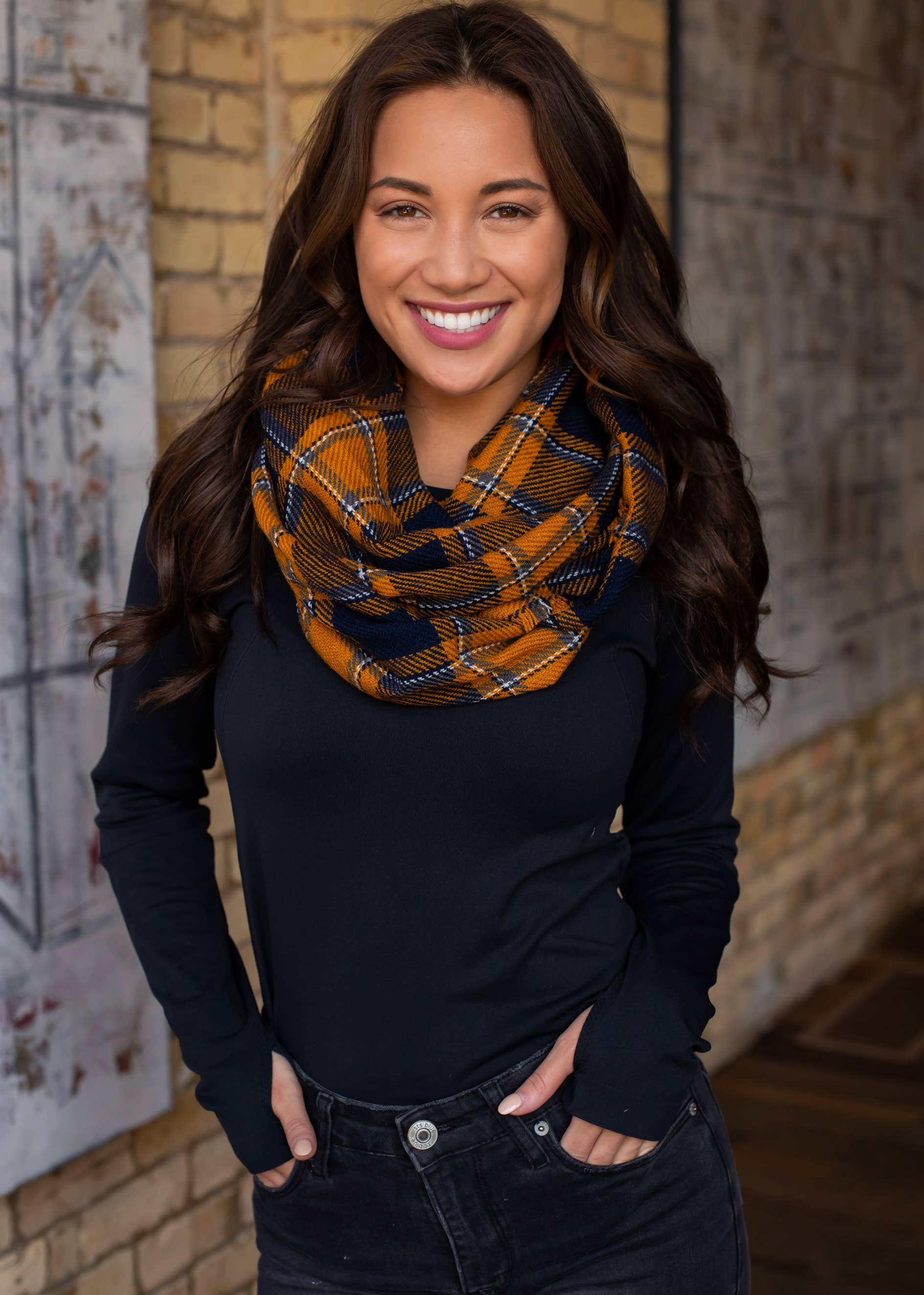 Panache Apparel Co. Scarf Mustard & Navy Plaid Infinity Scarf