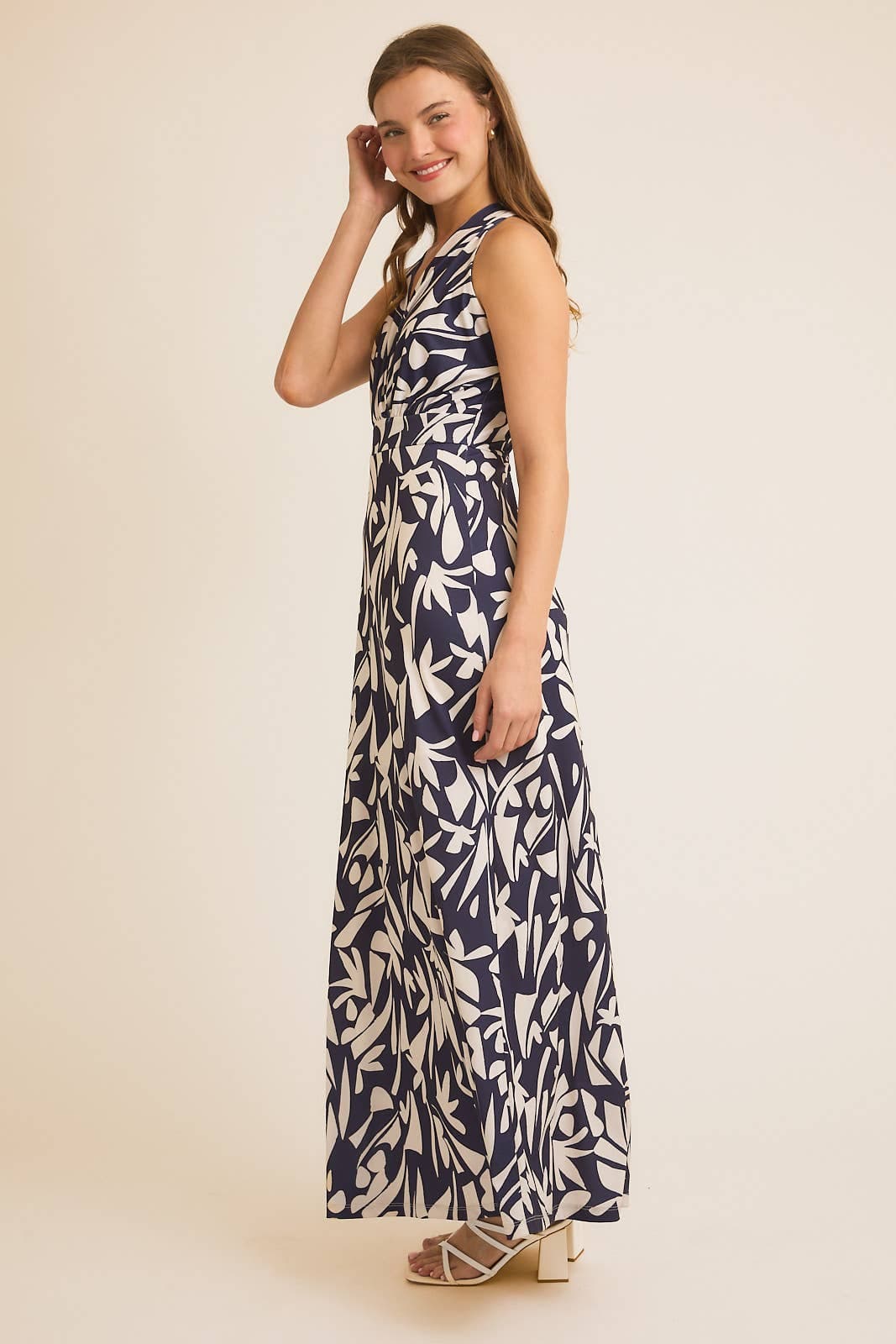 Navy Surplice Floral Maxi Dress