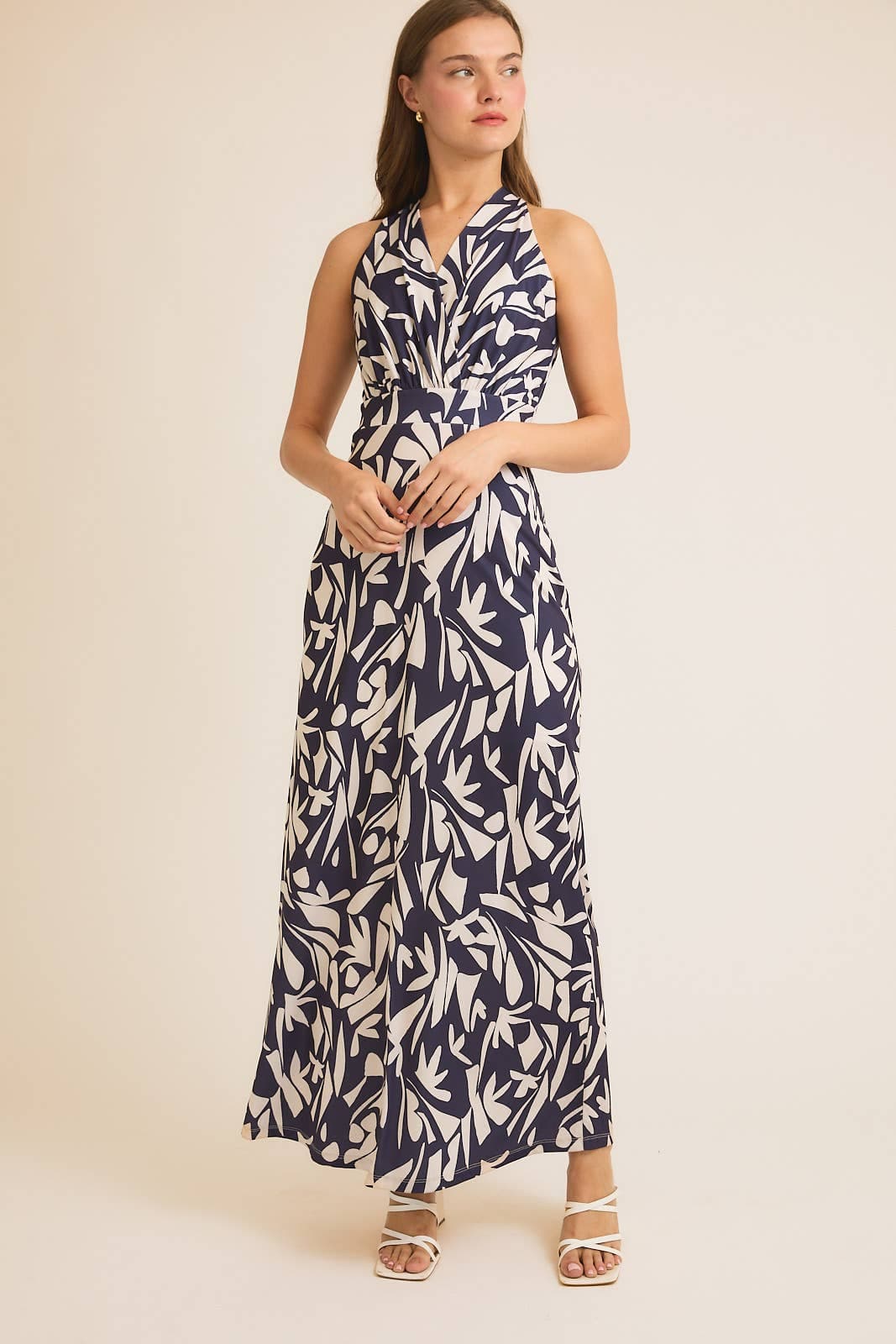 Navy Surplice Floral Maxi Dress