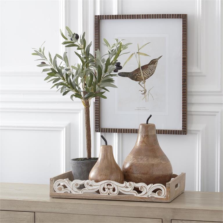 Nesting Whitewashed Wood Scrolled Edge Tray