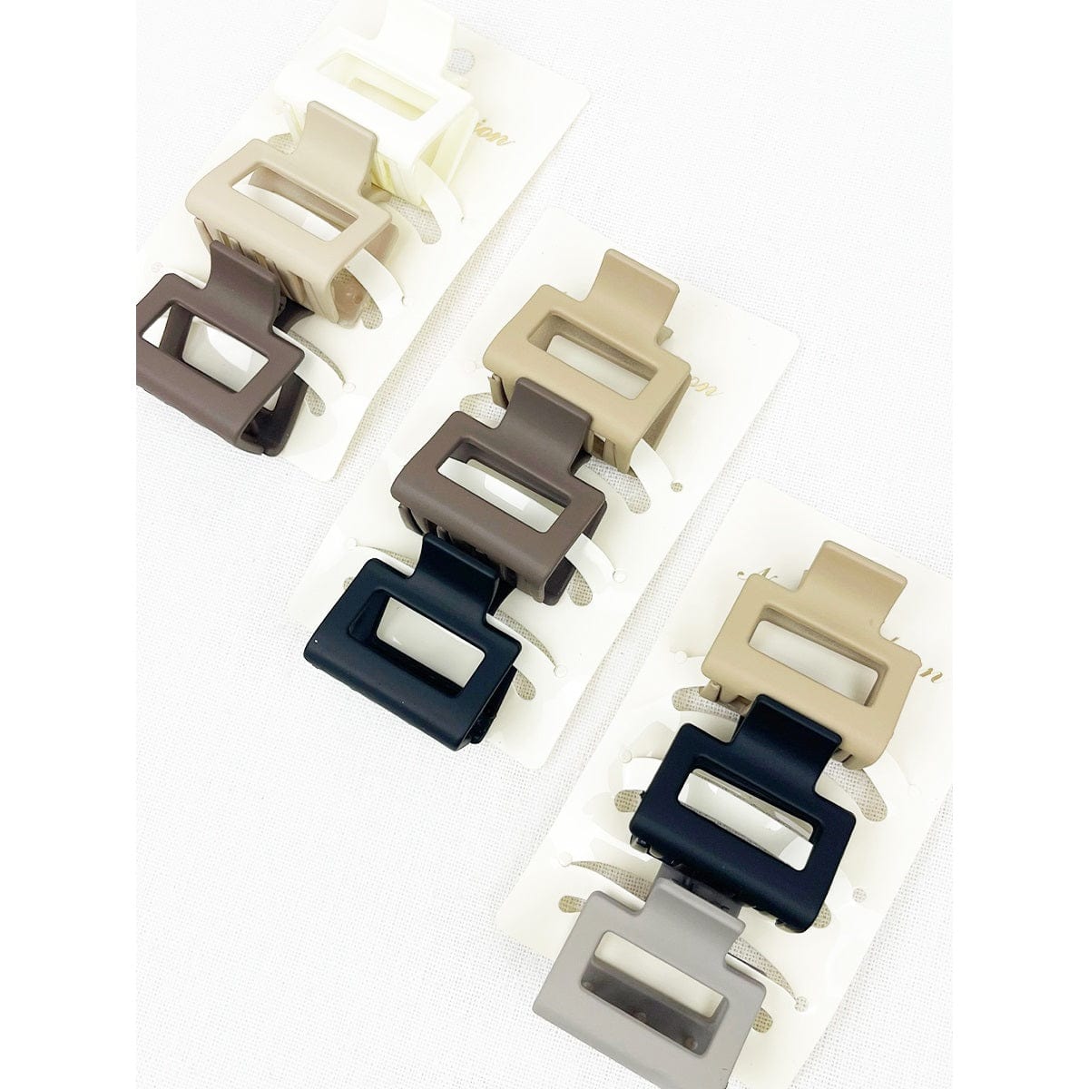 Neutral Color Mini Rectangle Hair Claw 3-Piece Set