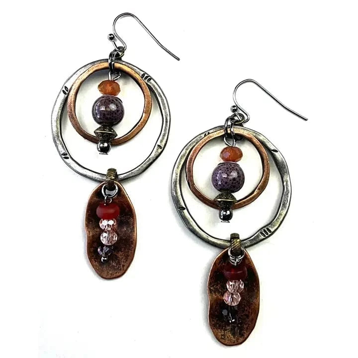 Oval Hoop & Dangle Bead Mix Earrings