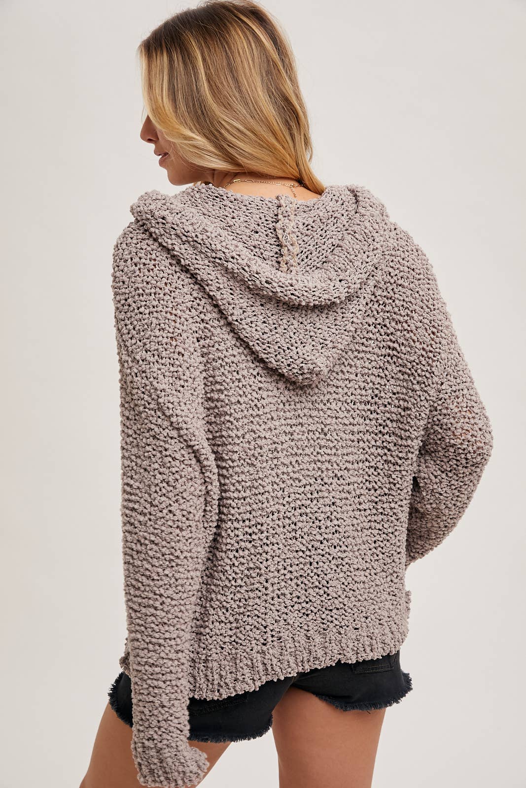 Popcorn Knit Hooded Sweater
