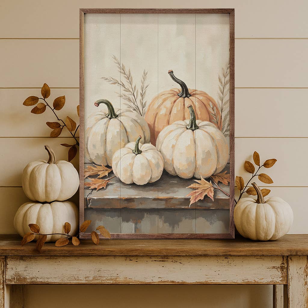 Pumpkins On Weathered Wood Print