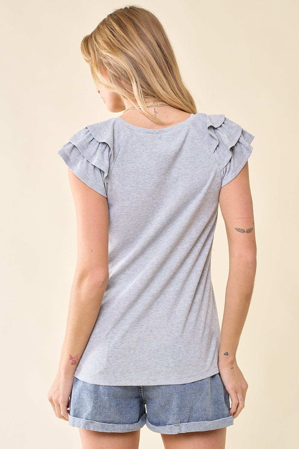 Ruffled Shoulder Knit Top