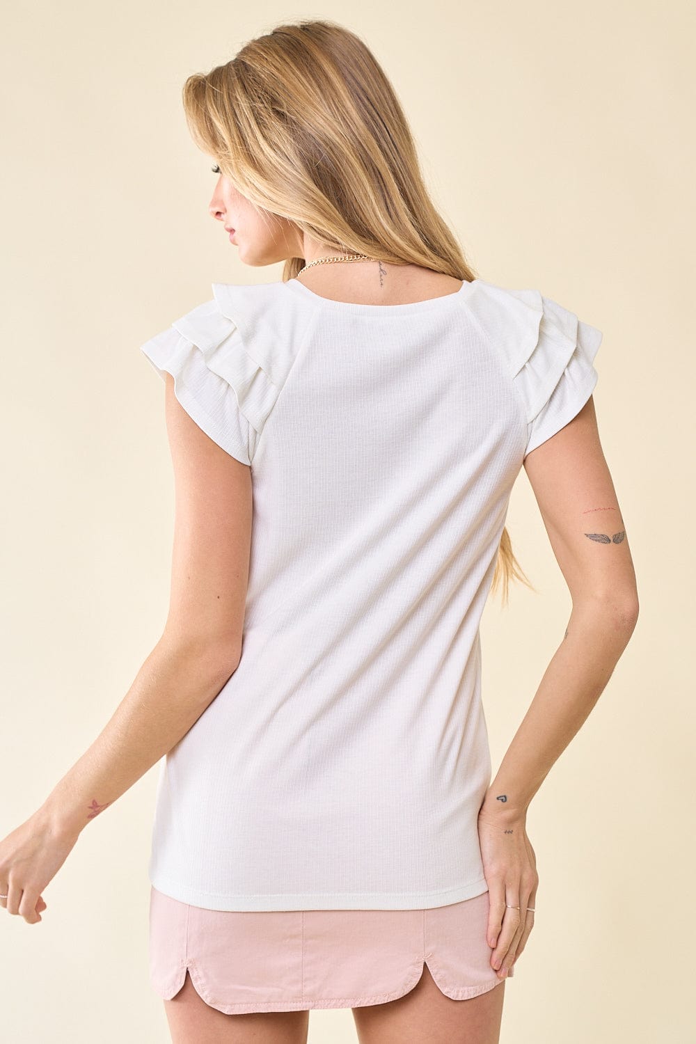 Ruffled Shoulder Knit Top