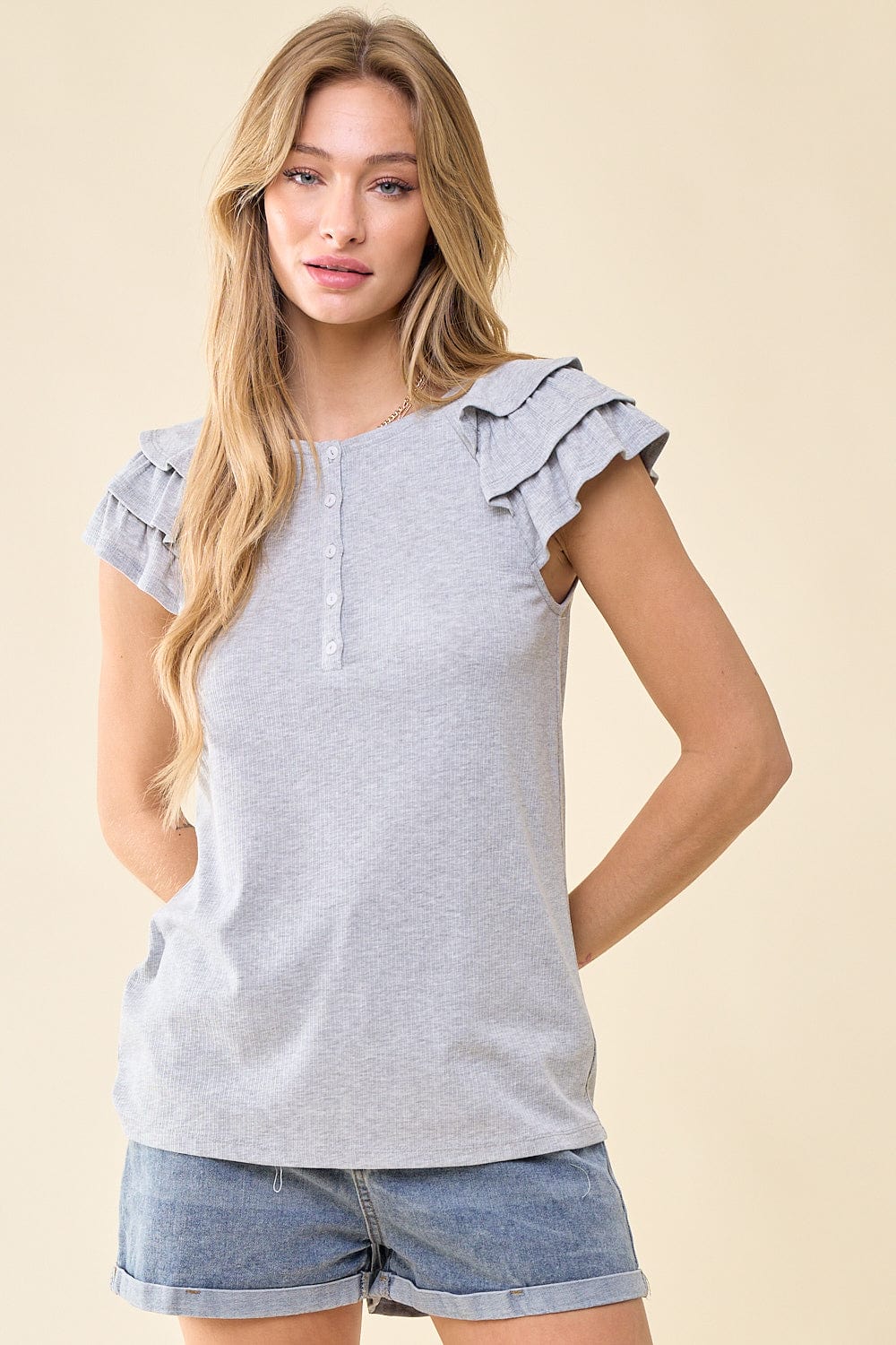 Ruffled Shoulder Knit Top