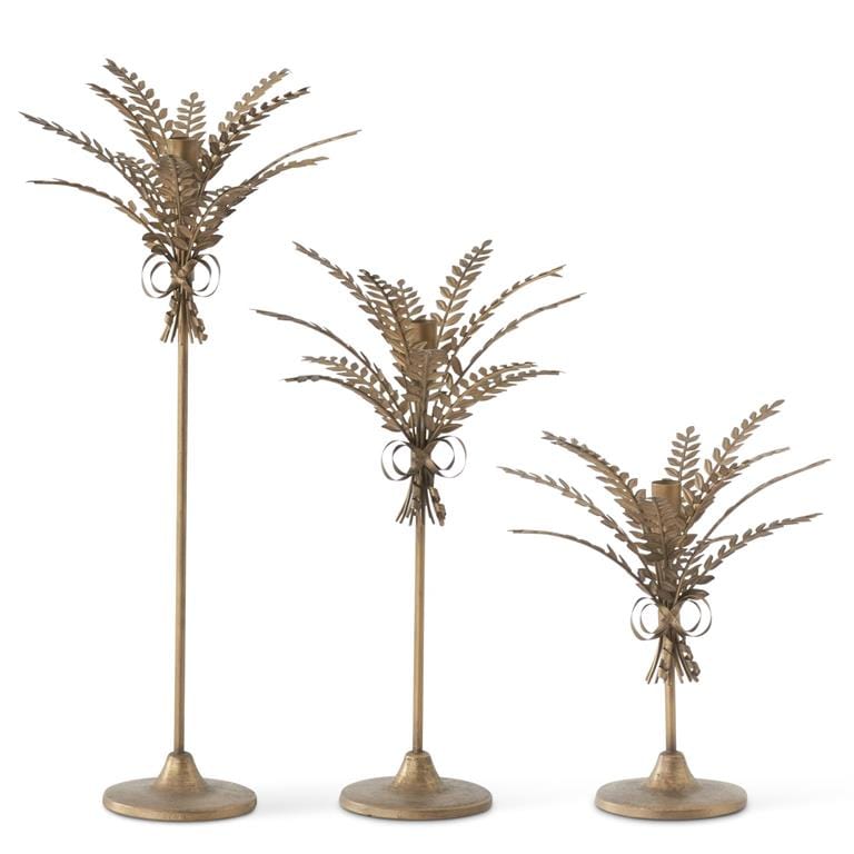 Antique Gold Metal Wheat Taper Candleholder