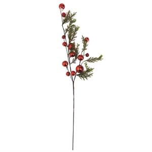K&K Seasonal Decor Snowy Pine Branch w/Red Bells