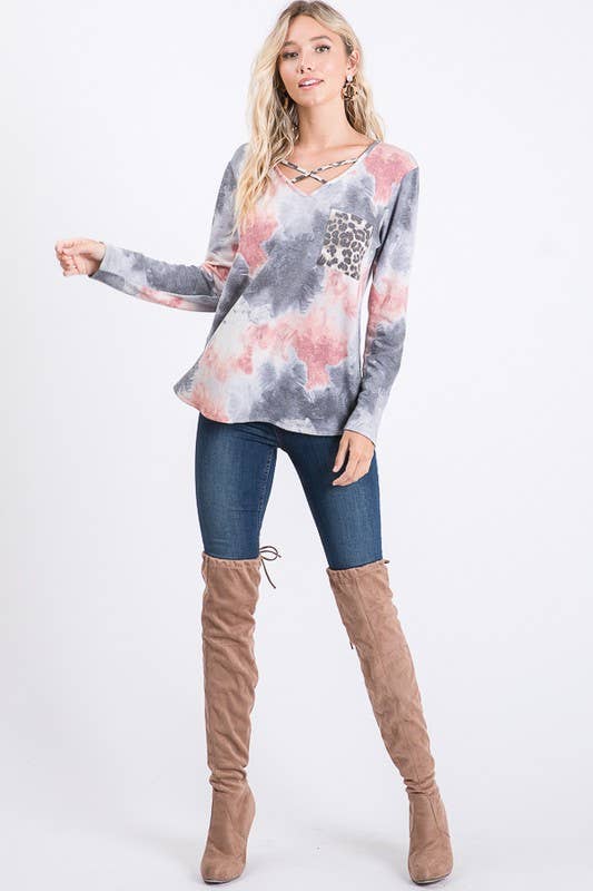 Tie Dye Leopard Long Sleeve Shirt