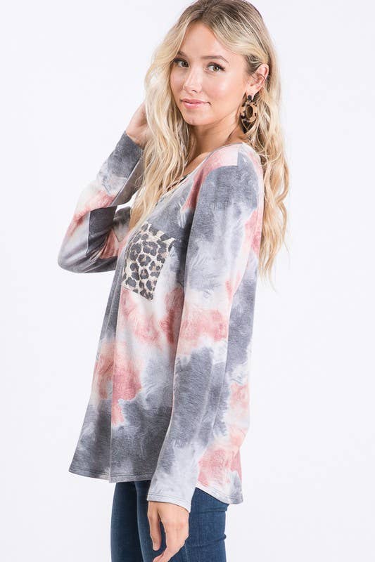 Tie Dye Leopard Long Sleeve Shirt