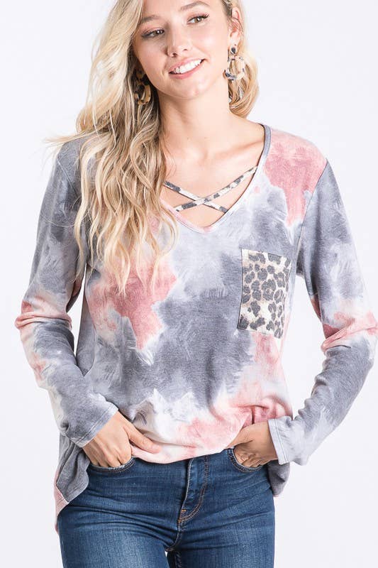 Tie Dye Leopard Long Sleeve Shirt