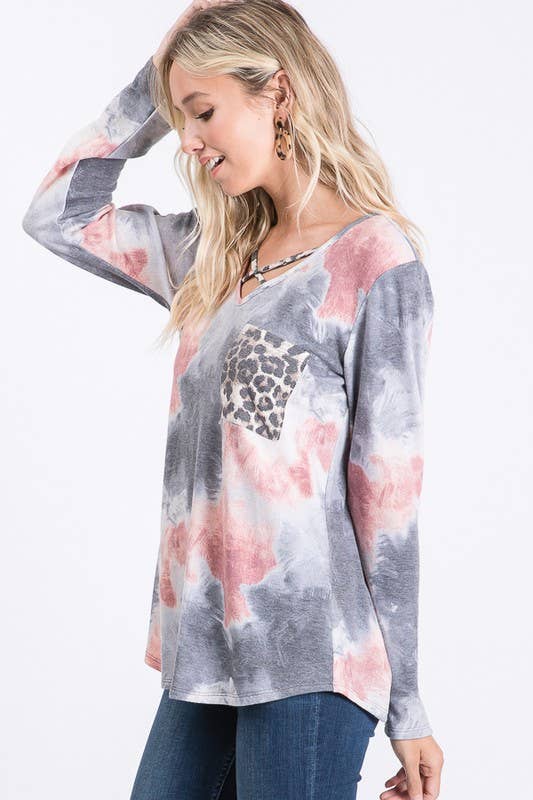 Tie Dye Leopard Long Sleeve Shirt