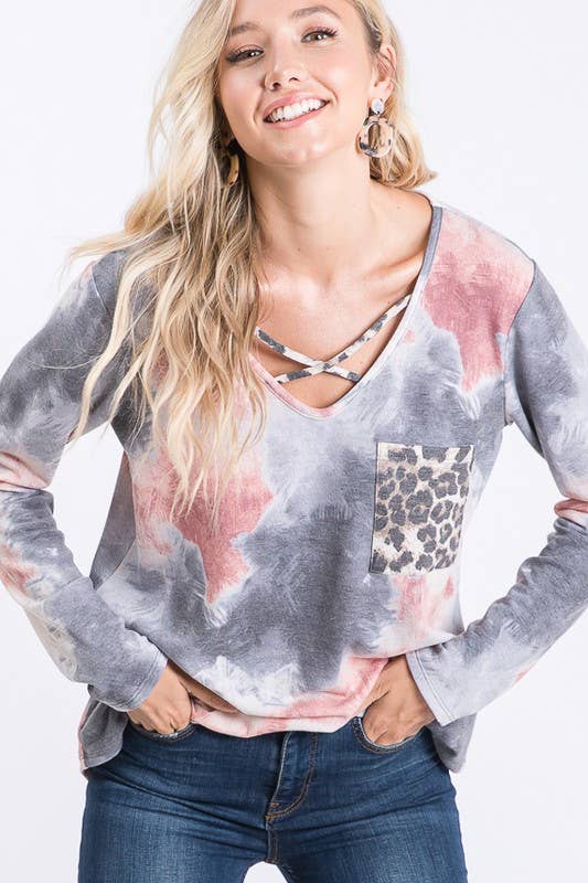 Tie Dye Leopard Long Sleeve Shirt