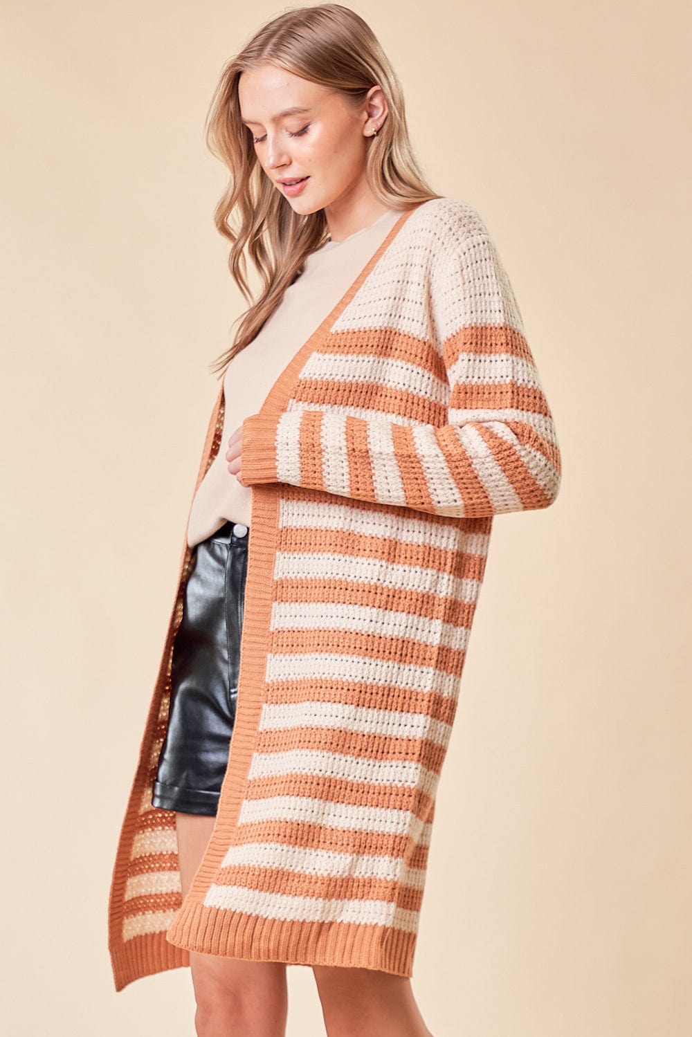 Toffee Striped Box Cardigan