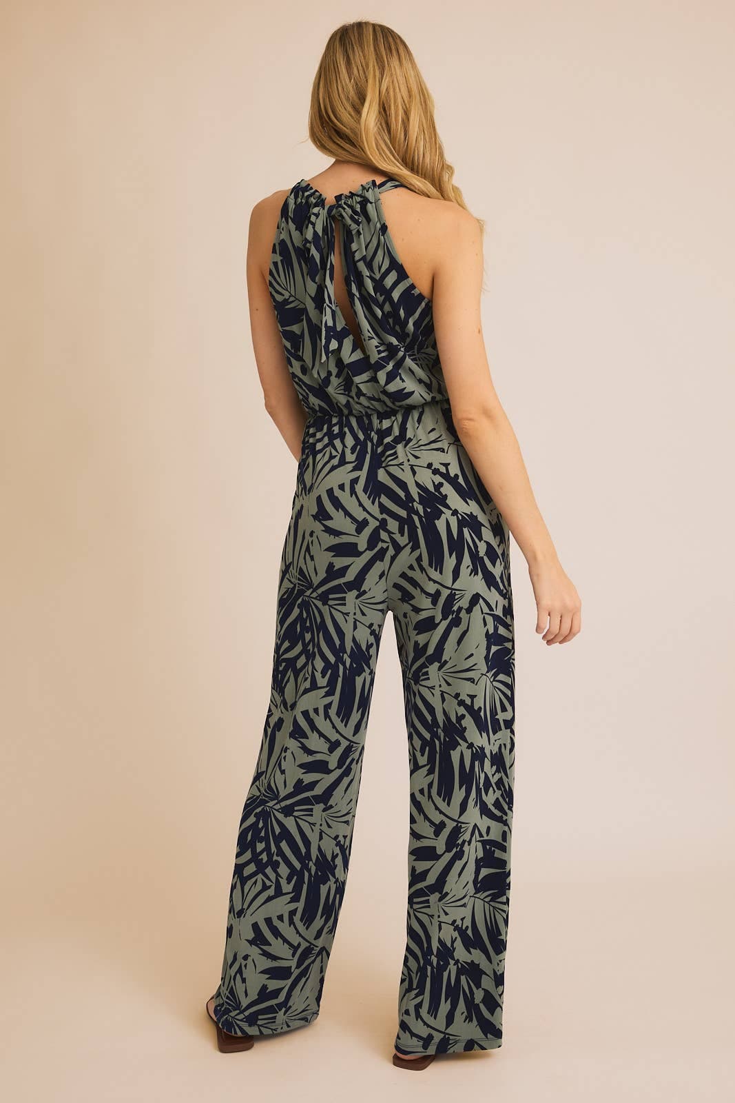 Tropical Palm Sleeveless Halter Jumpsuit