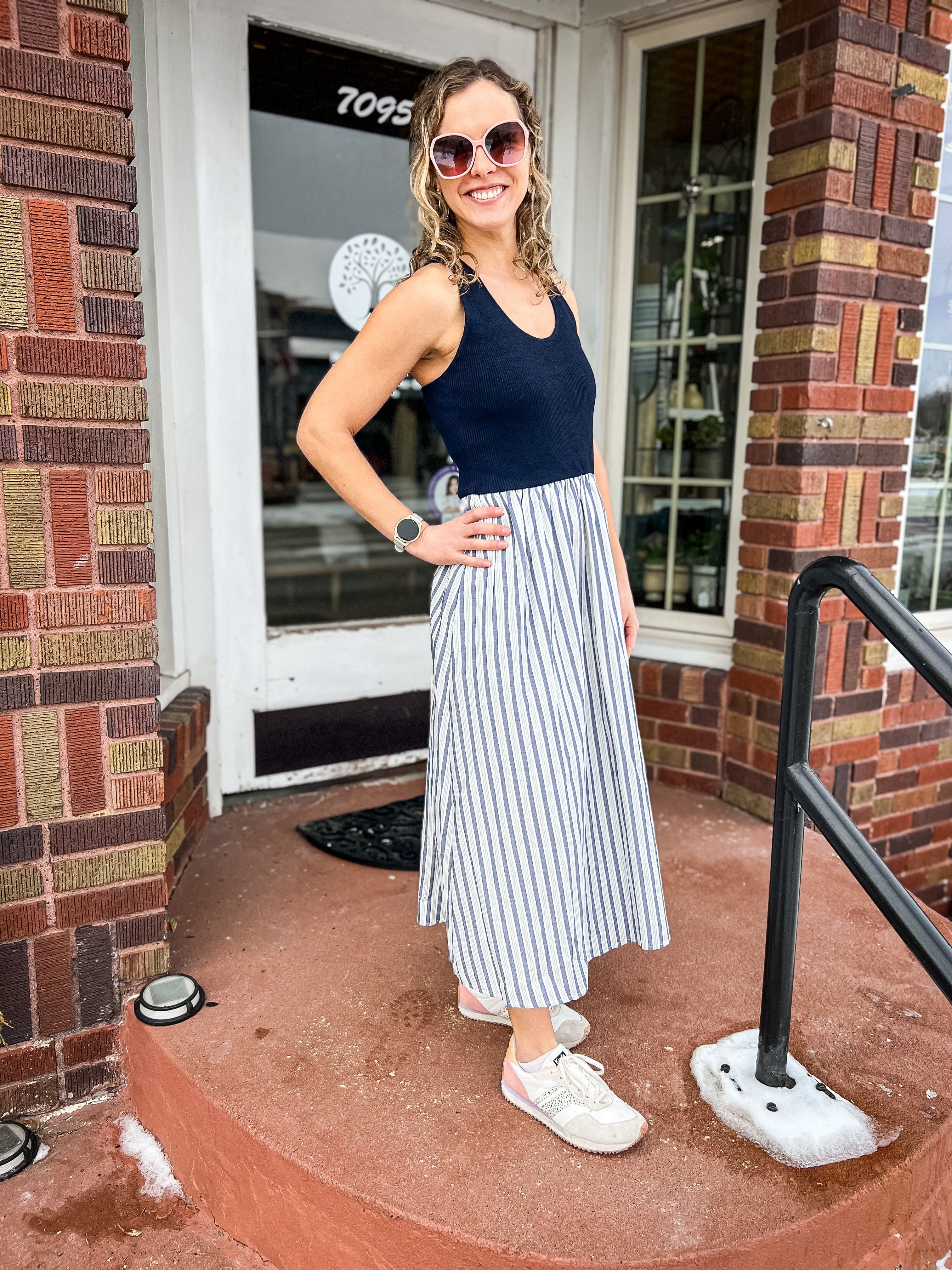 V-Neck Drop Waist Maxi Dress