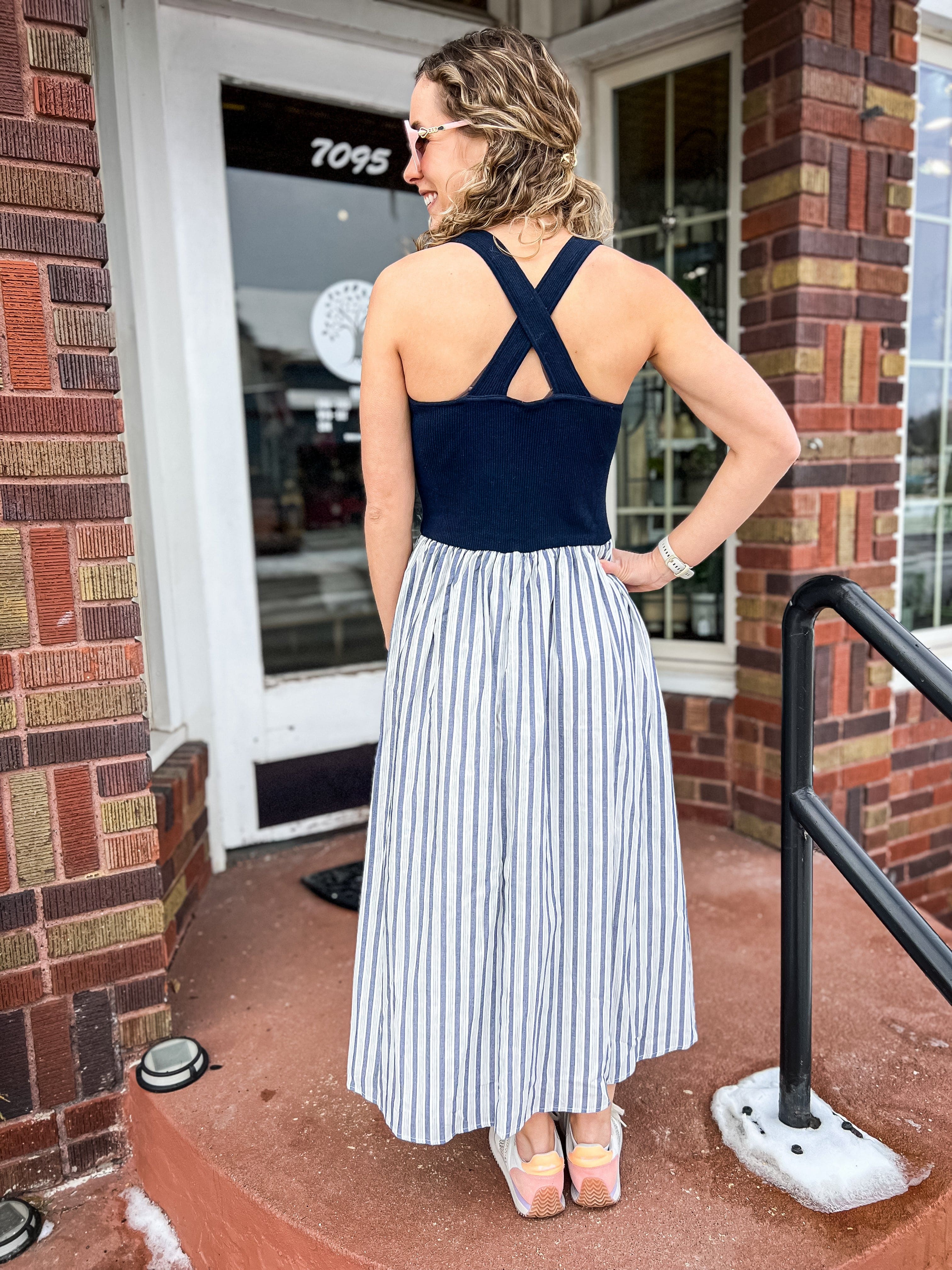 V-Neck Drop Waist Maxi Dress