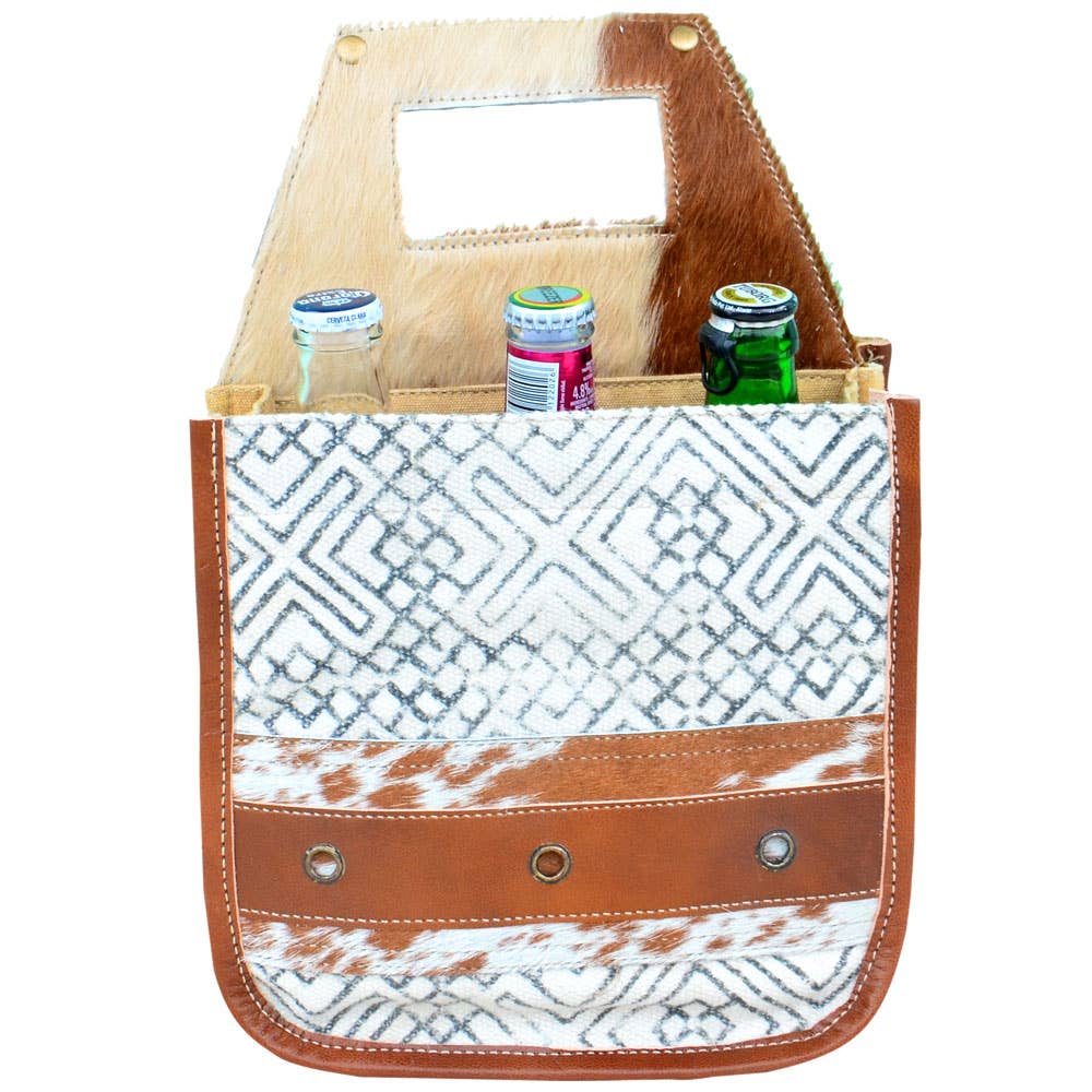 Vintage Charm White Canvas & Fur Beverage Carrier