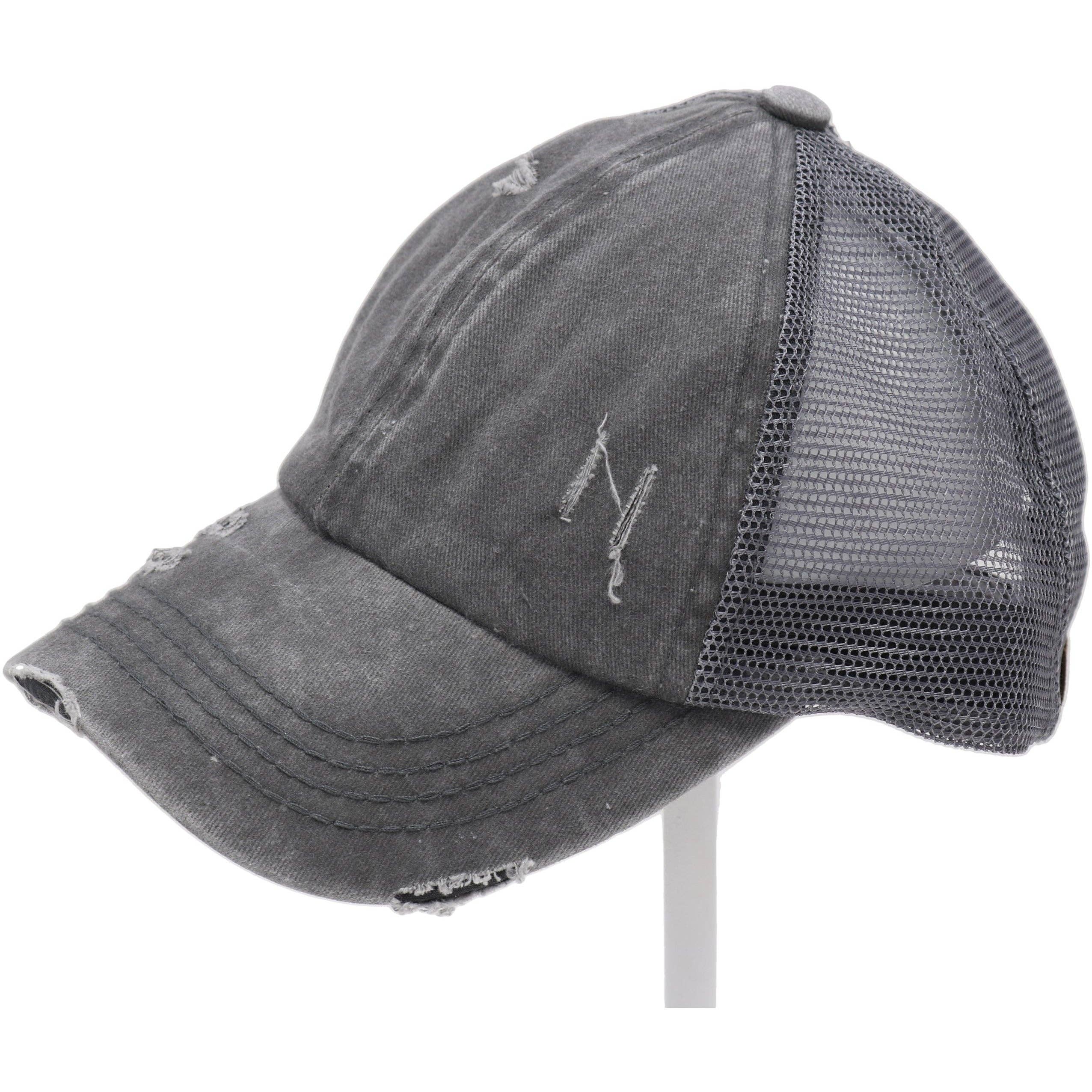 Washed Denim Criss Cross High Pony CC Baseball Hat
