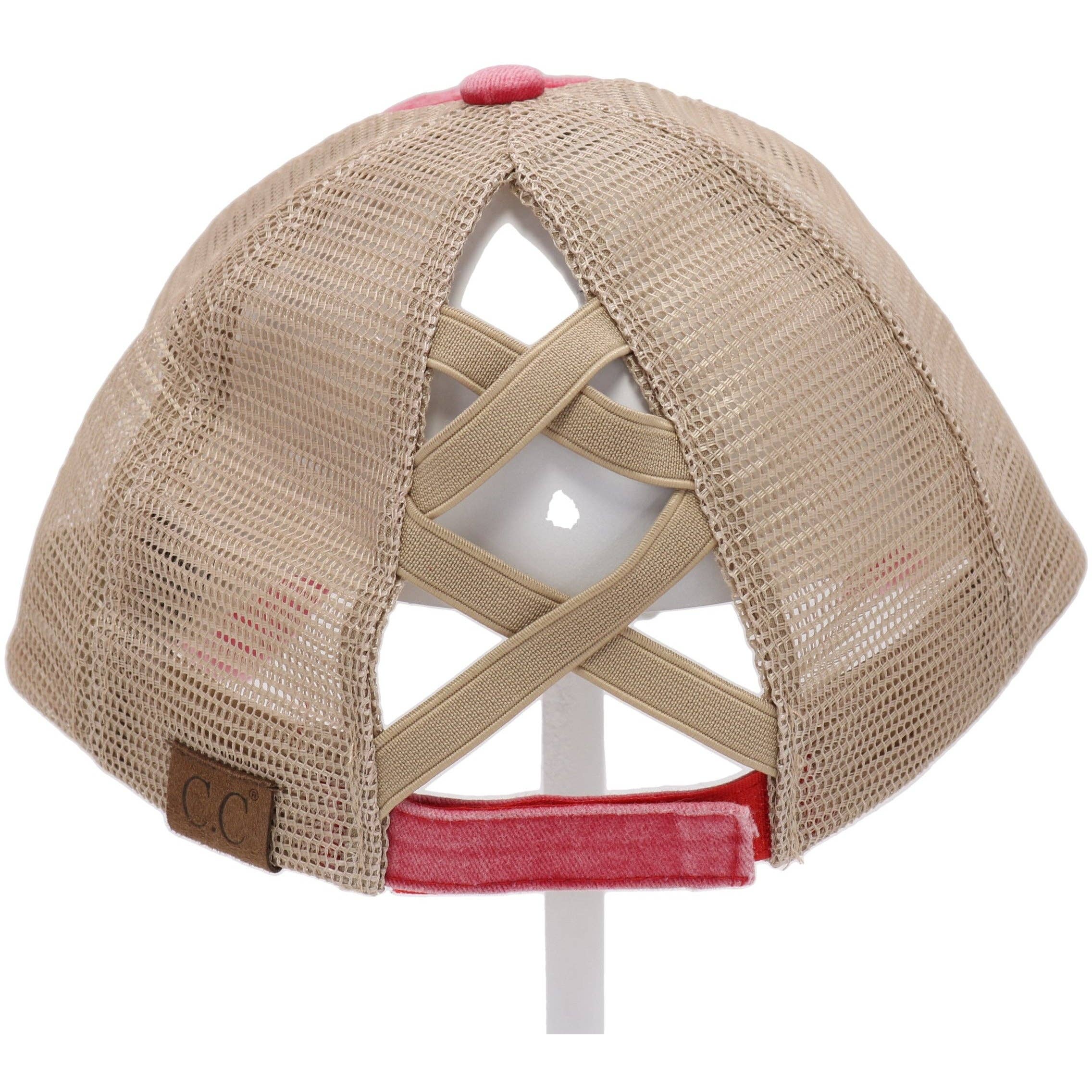 Washed Denim Criss Cross High Pony CC Baseball Hat