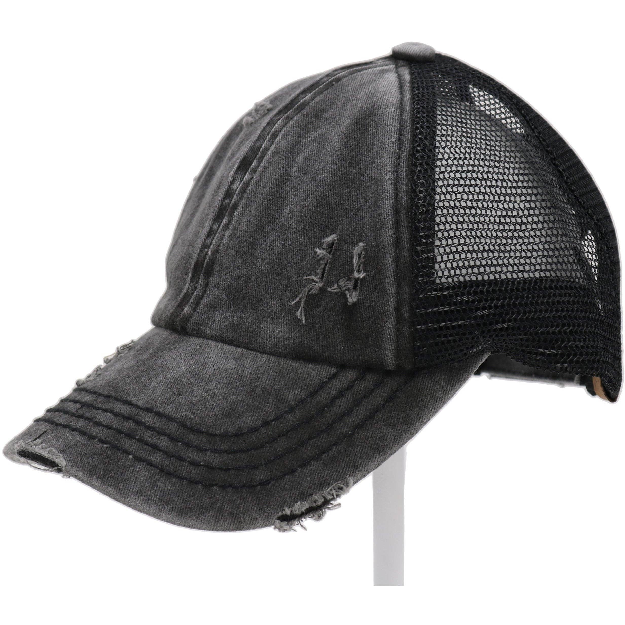 Washed Denim Criss Cross High Pony CC Baseball Hat
