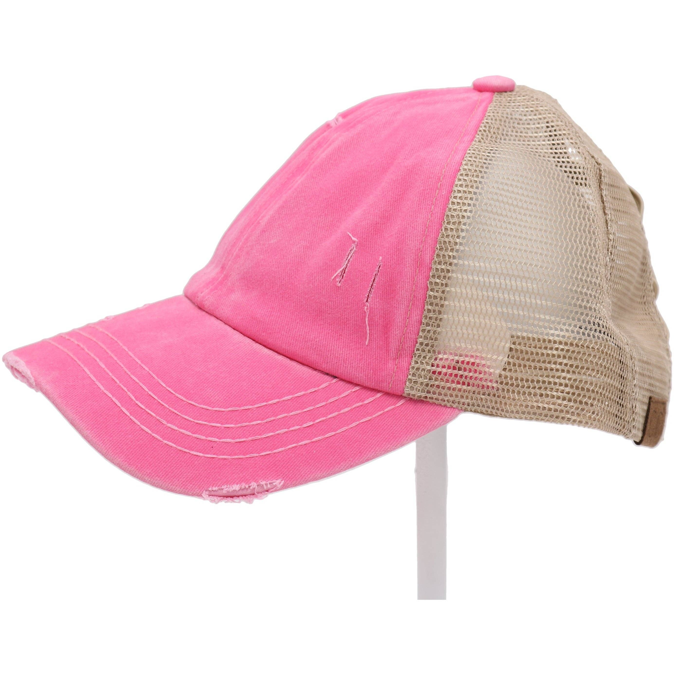 Washed Denim Criss Cross High Pony CC Baseball Hat