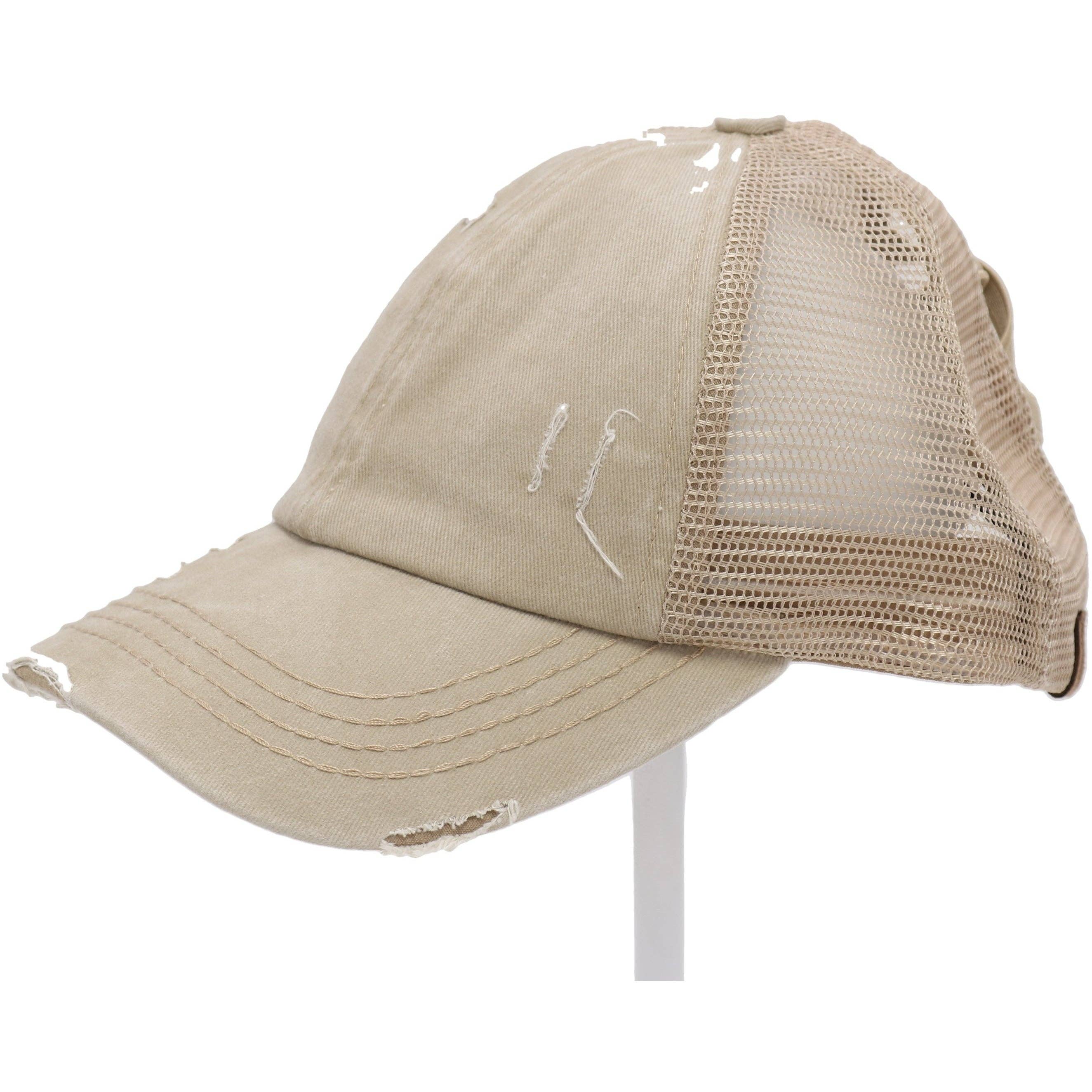 Washed Denim Criss Cross High Pony CC Baseball Hat