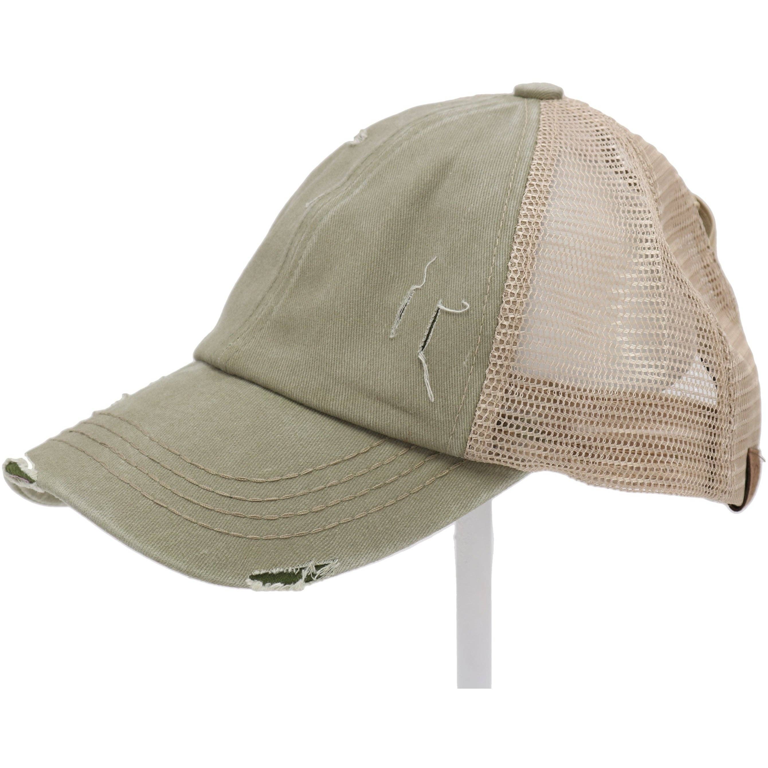 Washed Denim Criss Cross High Pony CC Baseball Hat