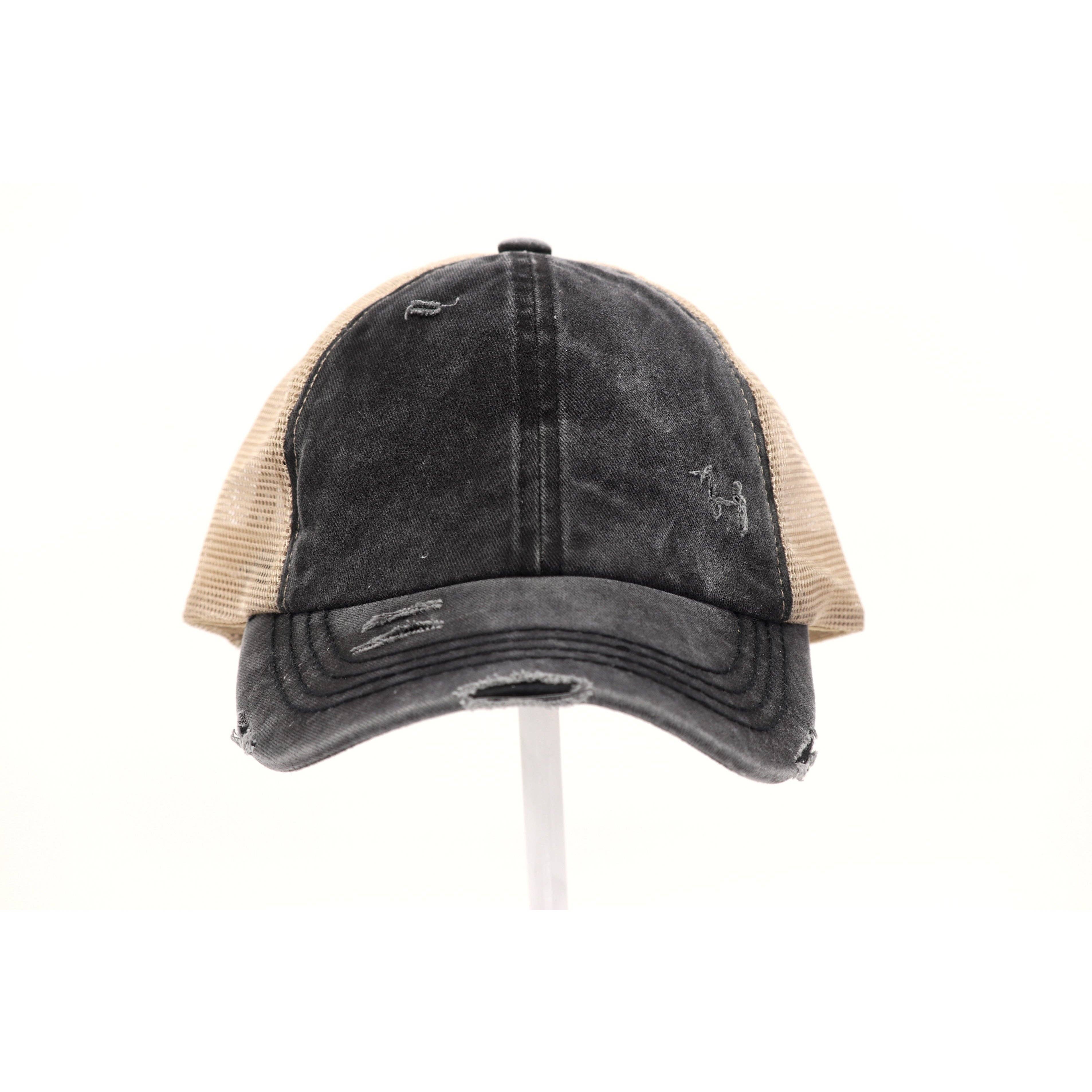 Washed Denim Criss Cross High Pony CC Baseball Hat