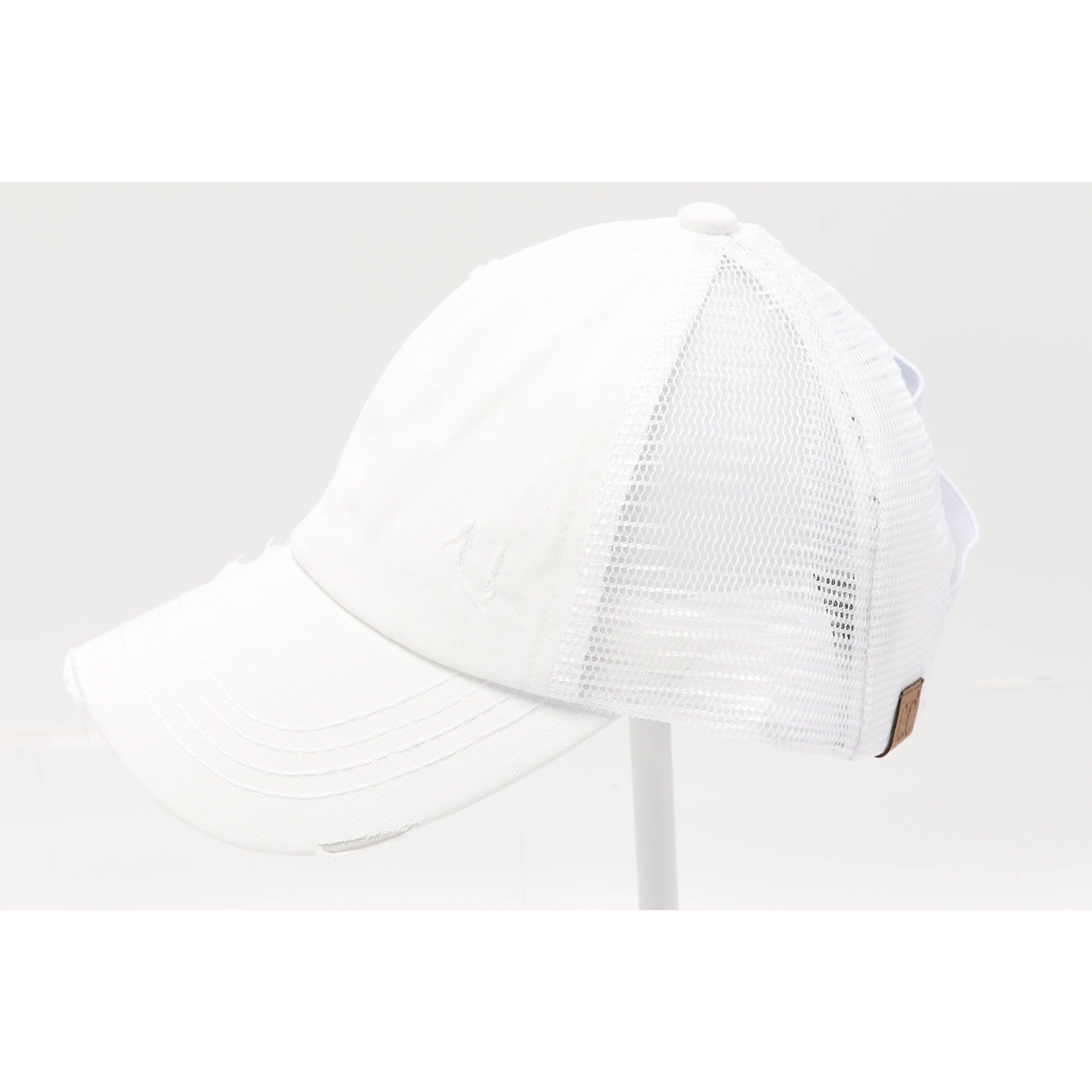 Washed Denim Criss Cross High Pony CC Baseball Hat