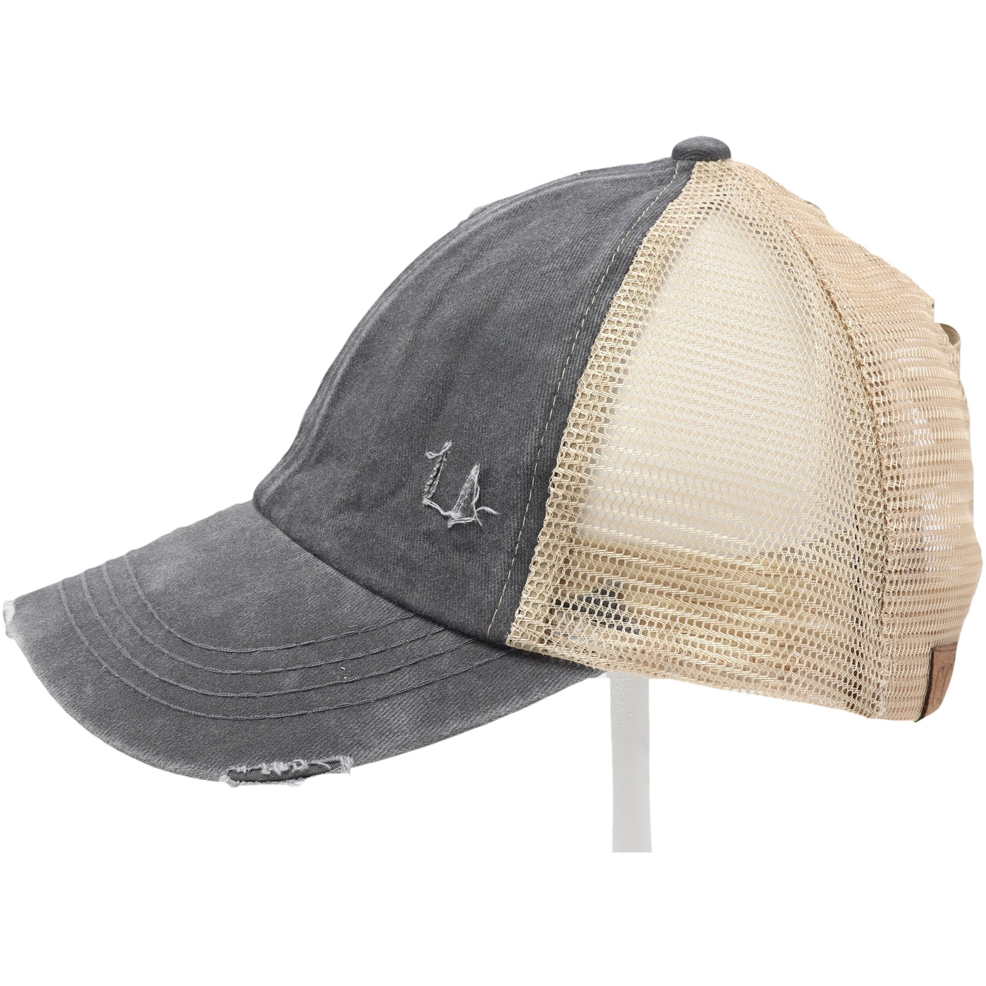 Washed Denim Criss Cross High Pony CC Baseball Hat