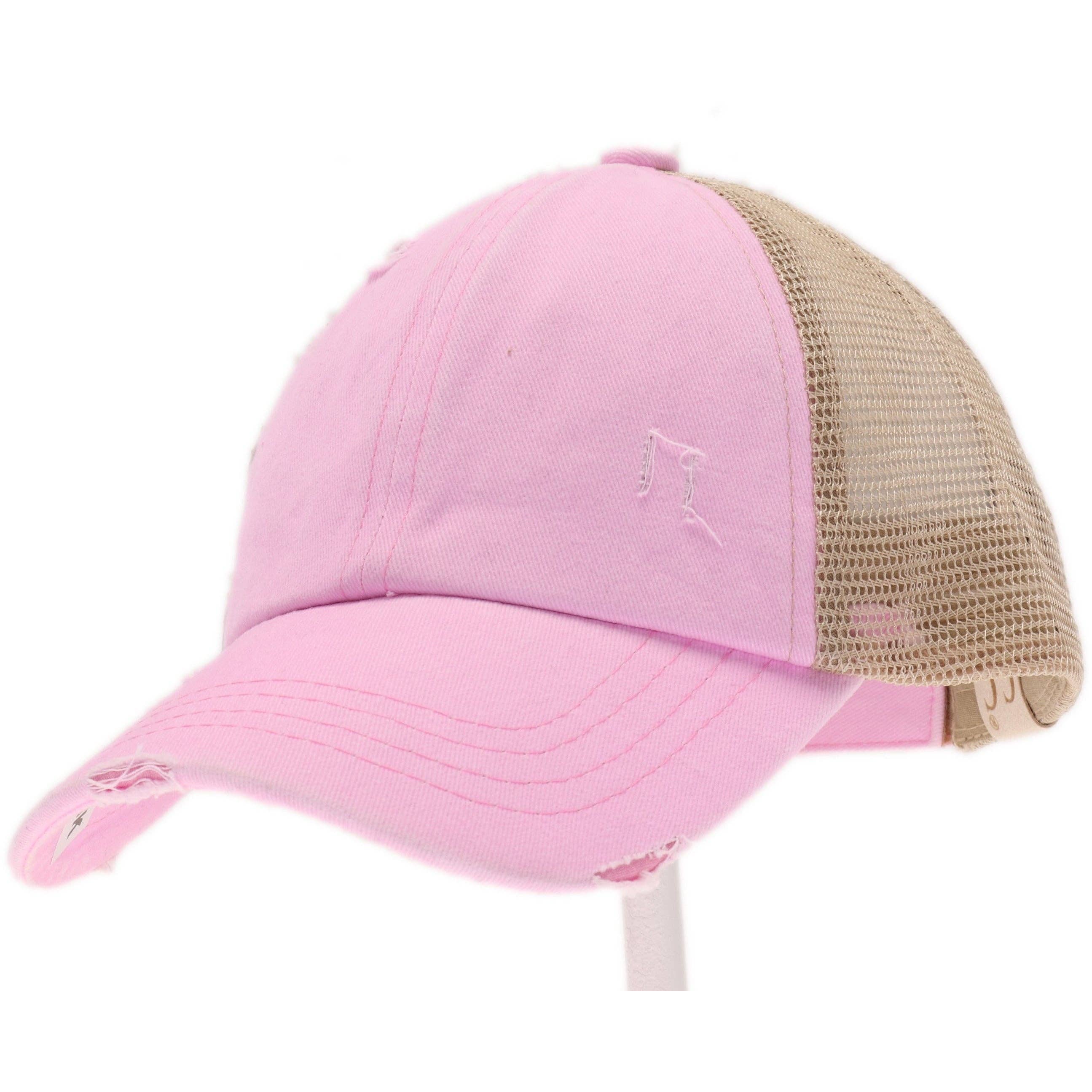 Washed Denim Criss Cross High Pony CC Baseball Hat