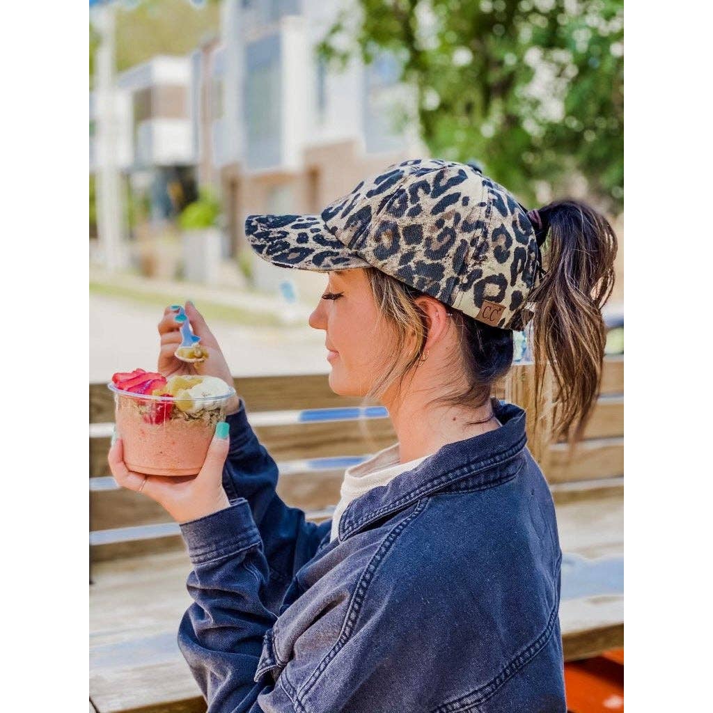 Washed Denim Criss Cross High Pony CC Baseball Hat